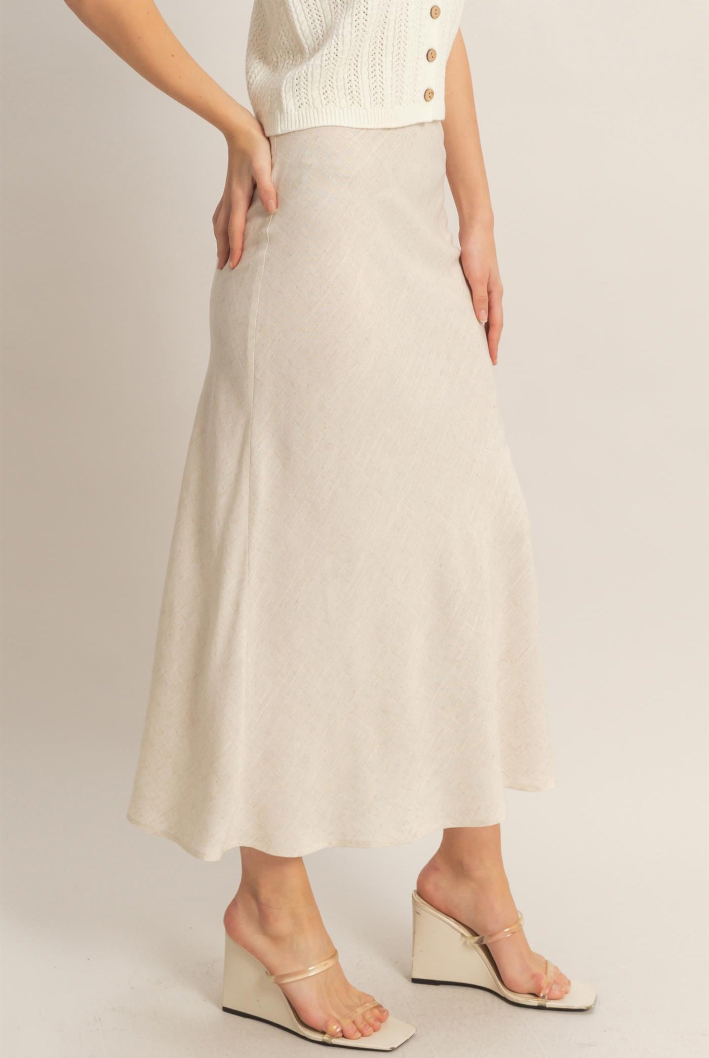 Wholesale Maxi Skirt With Elastic Waistband Skirts HF26A473-D OATMEAL HYFVE