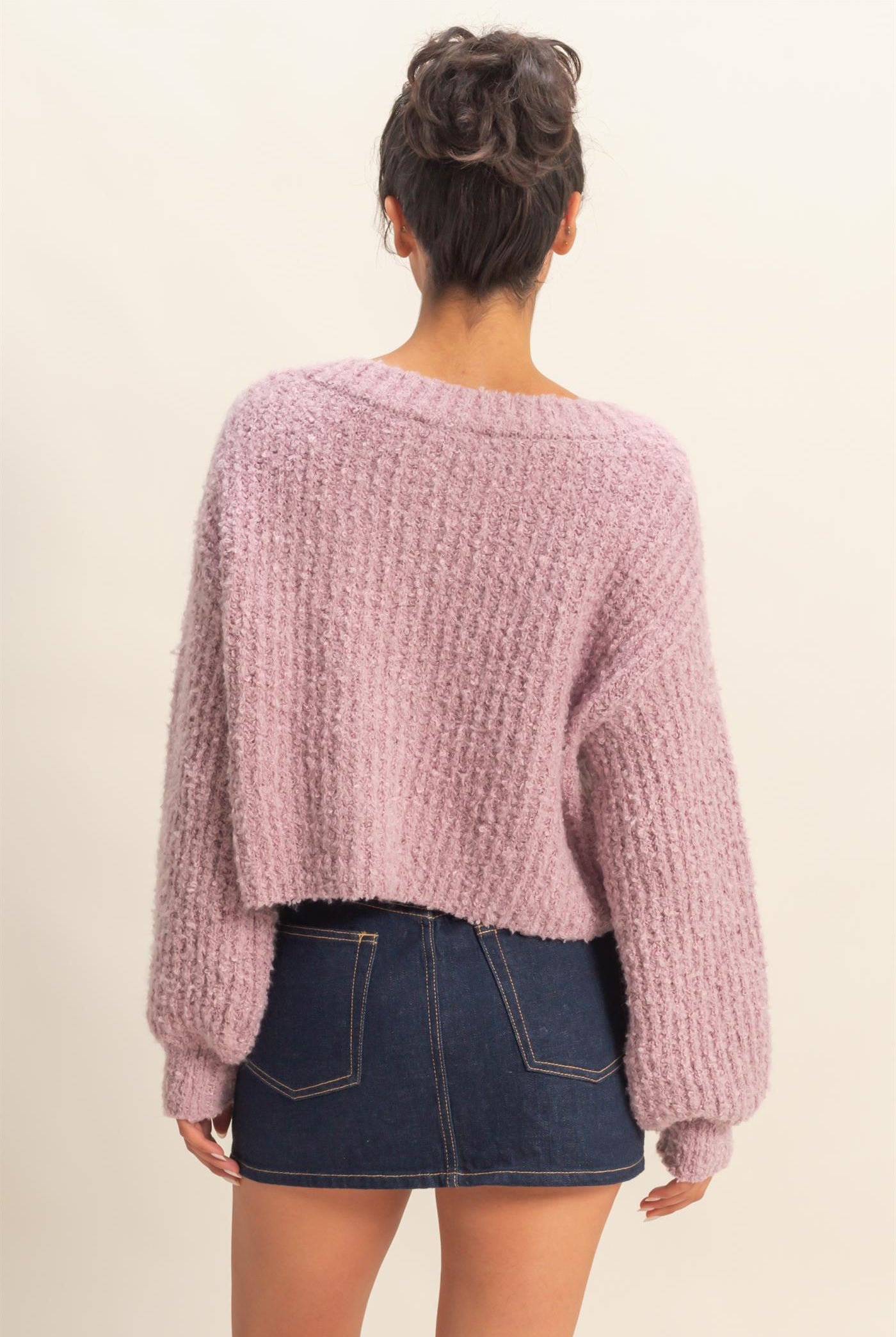 Wholesale Fluffy Knit Button-Up Cardigan Sweater Cardigans DZ25E592 PINK FROST DOUBLE ZERO