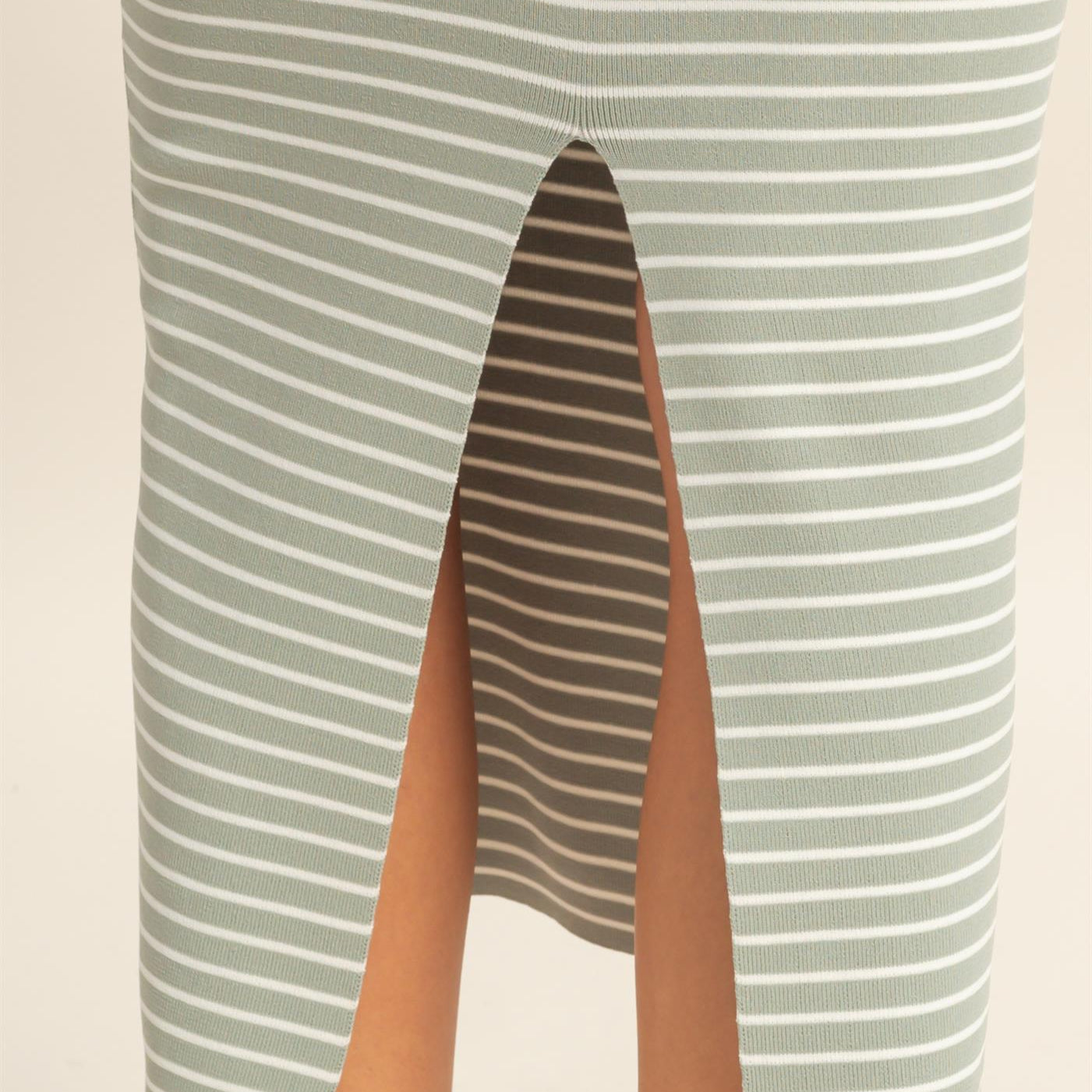 Wholesale Striped Bodycon Midi Dress With Back Slit Dresses DZ26C340 SAGE GREEN DOUBLE ZERO