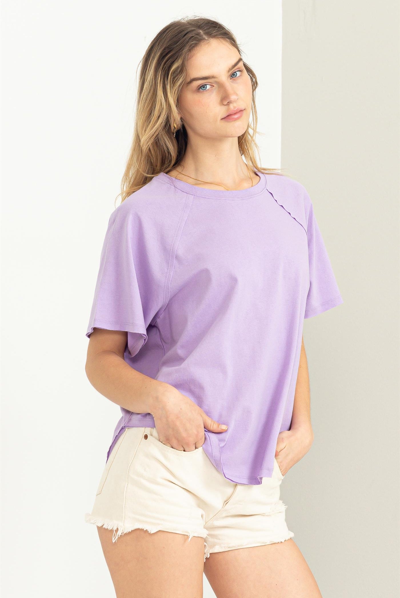 Wholesale Round Neck Curved Hem Short Sleeve T Shirt Clothing Tops DZ23C325 TARO HYFVE