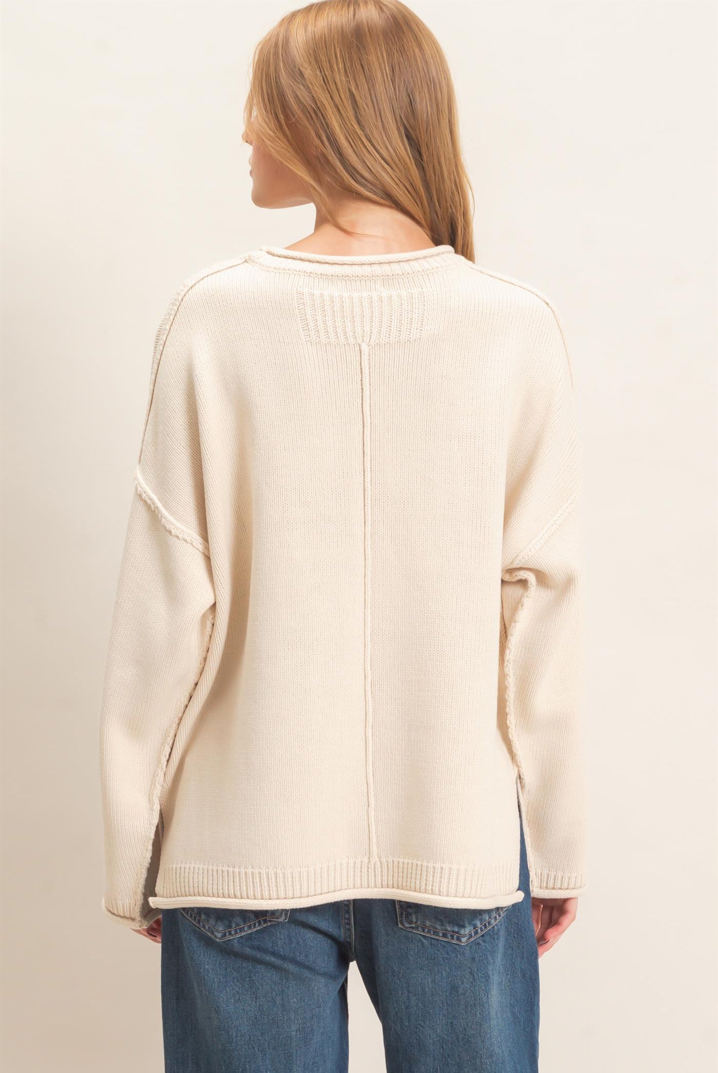 Wholesale Ribbed Crew Neck Sweater Sweaters HF26E769 SAND IVORY HYFVE