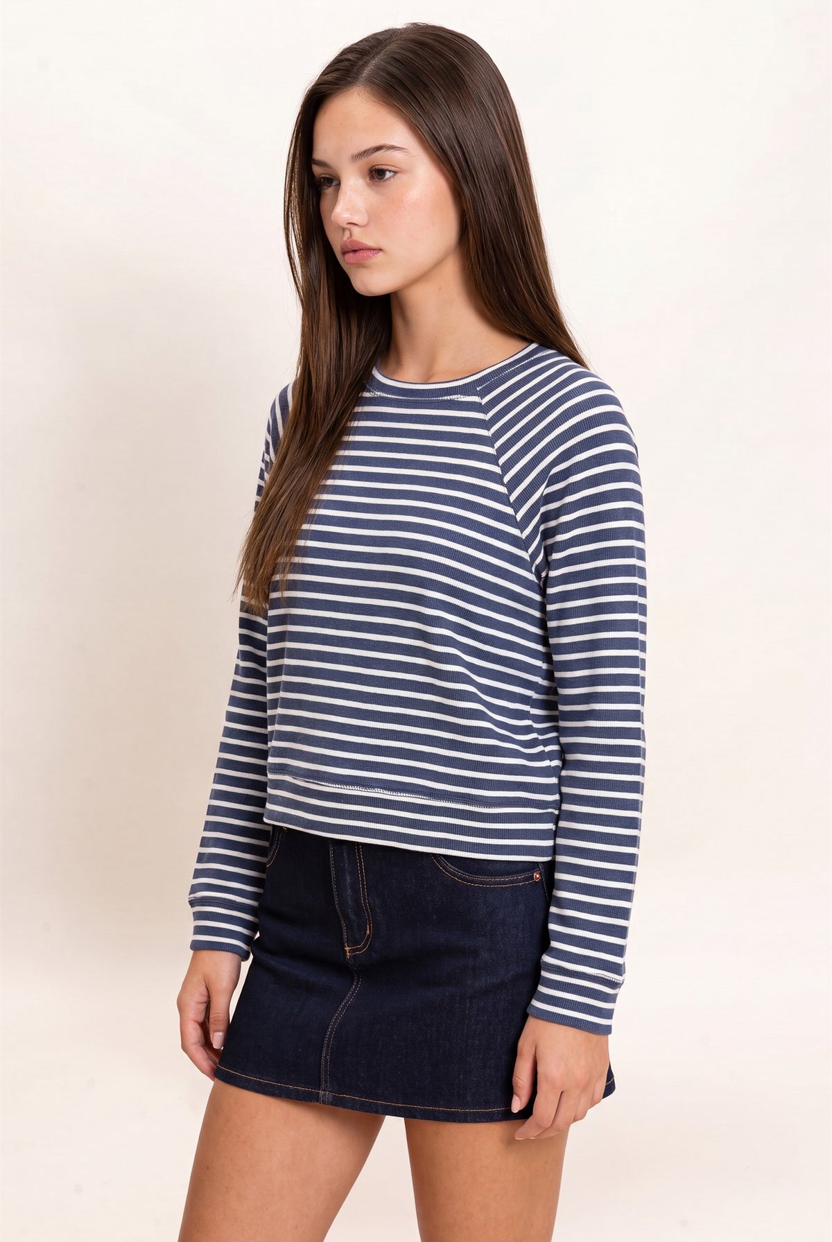 Wholesale Striped Waffle Knit Raglan Top Clothing Tops DZ26E450 NAVY DOUBLE ZERO