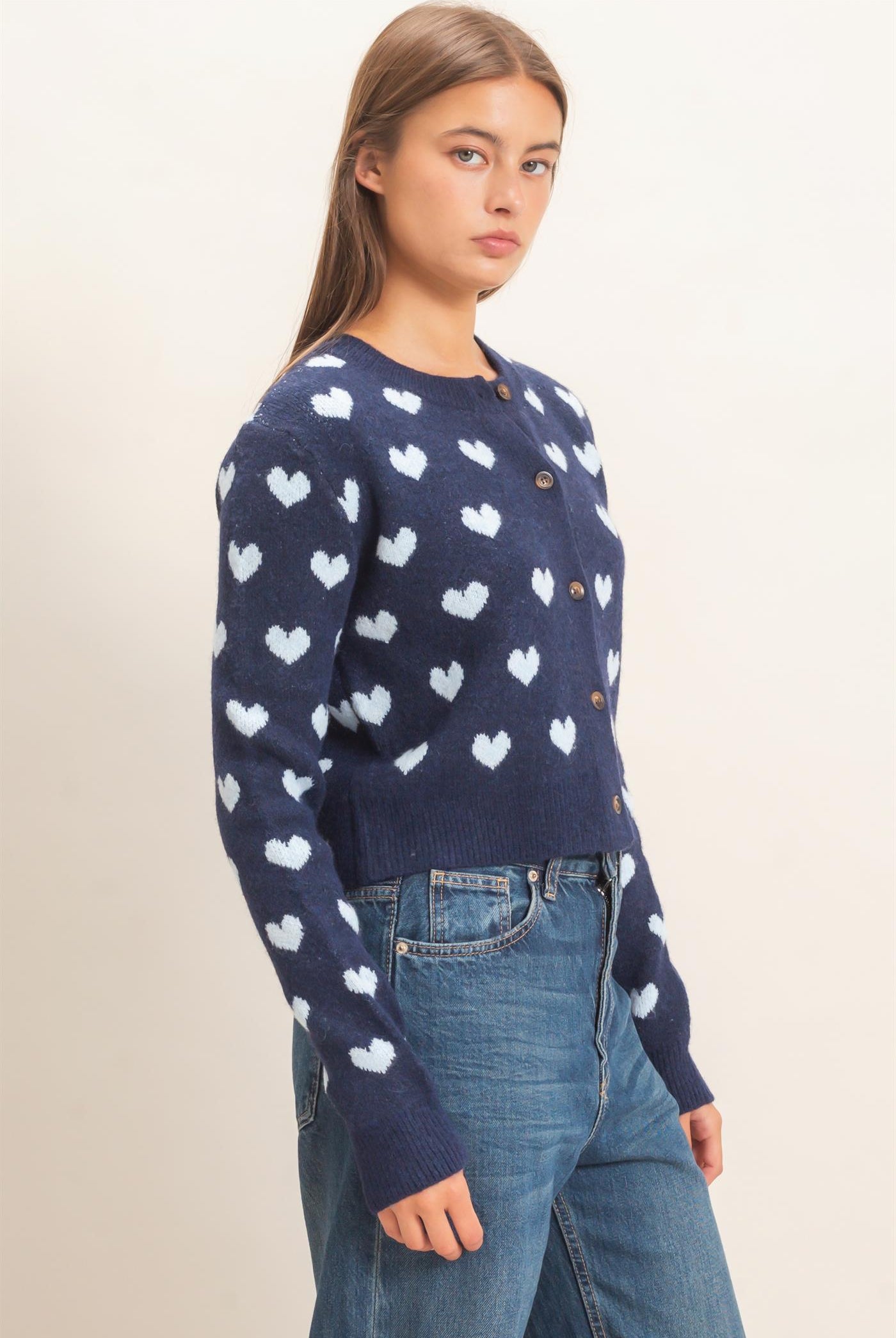 Wholesale Heart Pattern Cardigan Cardigans DZ26E320 NAVY DOUBLE ZERO