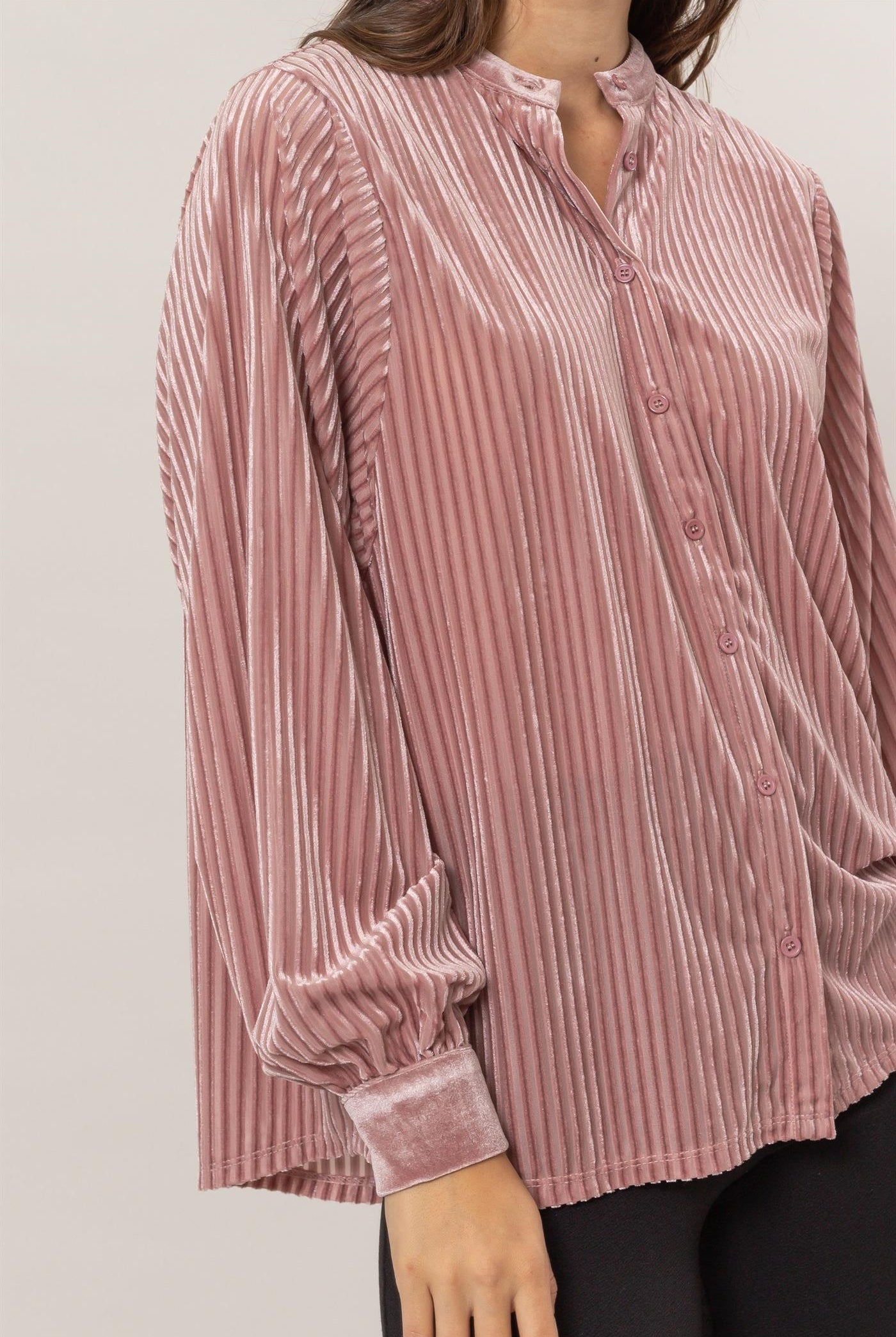 Wholesale Velvet Striped Blouse Blouses HF24F968 MAUVE HYFVE