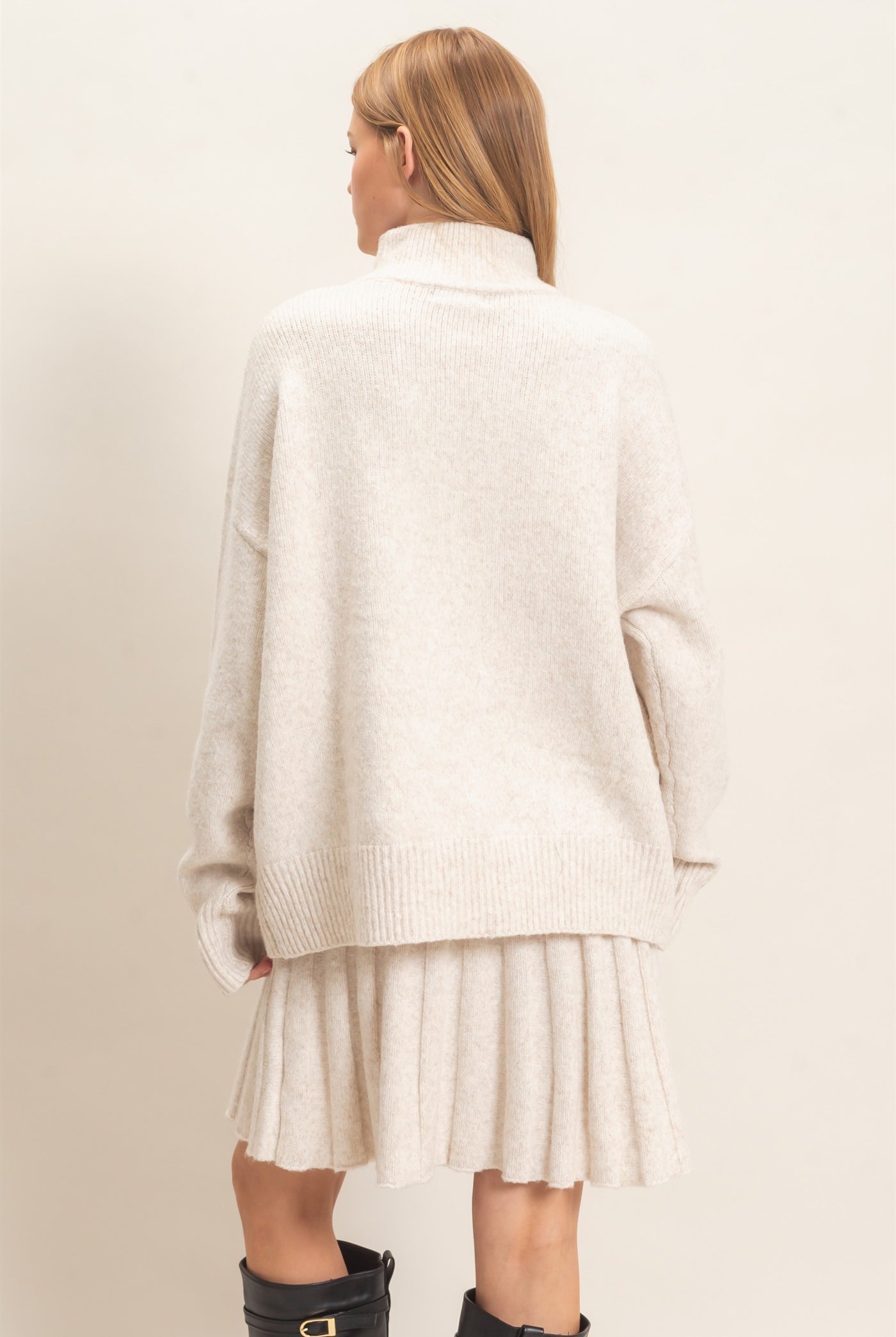 Wholesale Mock Neck Sweater And Pleated Skirt Set Clothing HF26F232-SET ECRU HYFVE