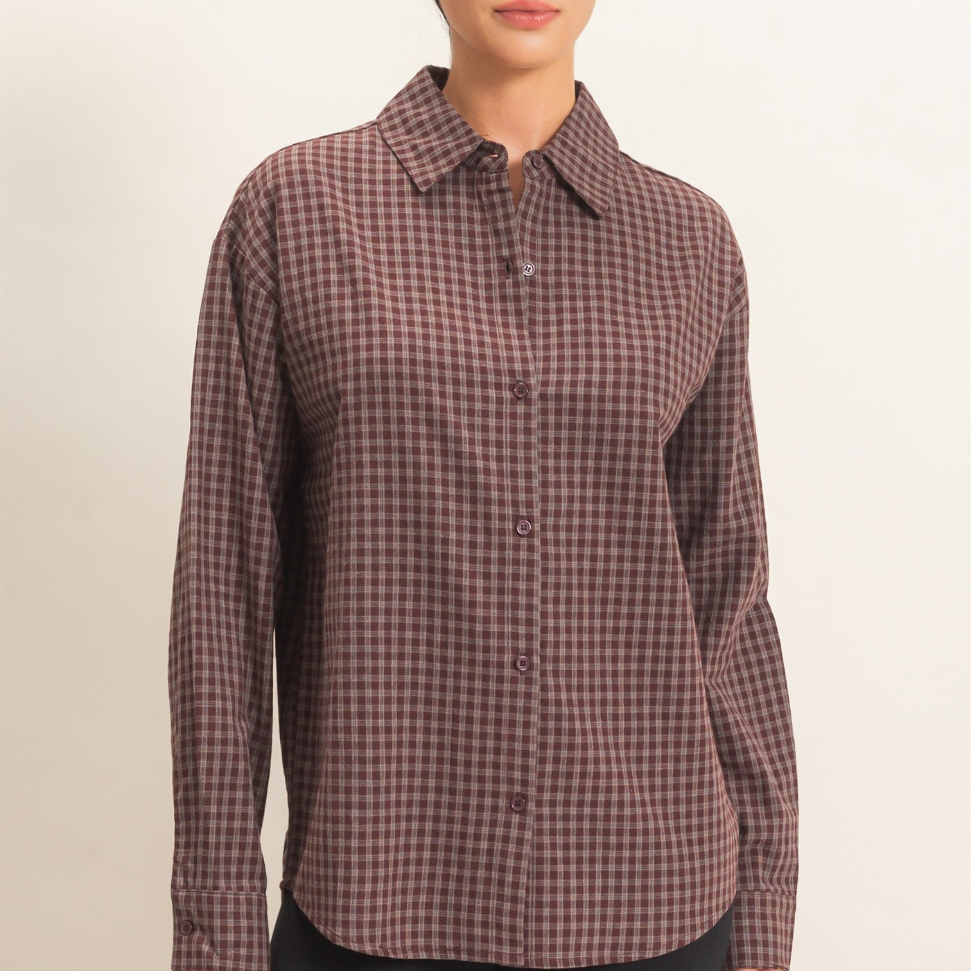 Wholesale Plaid Button-Up Shirt Shirts DZ26F012 BROWN DOUBLE ZERO