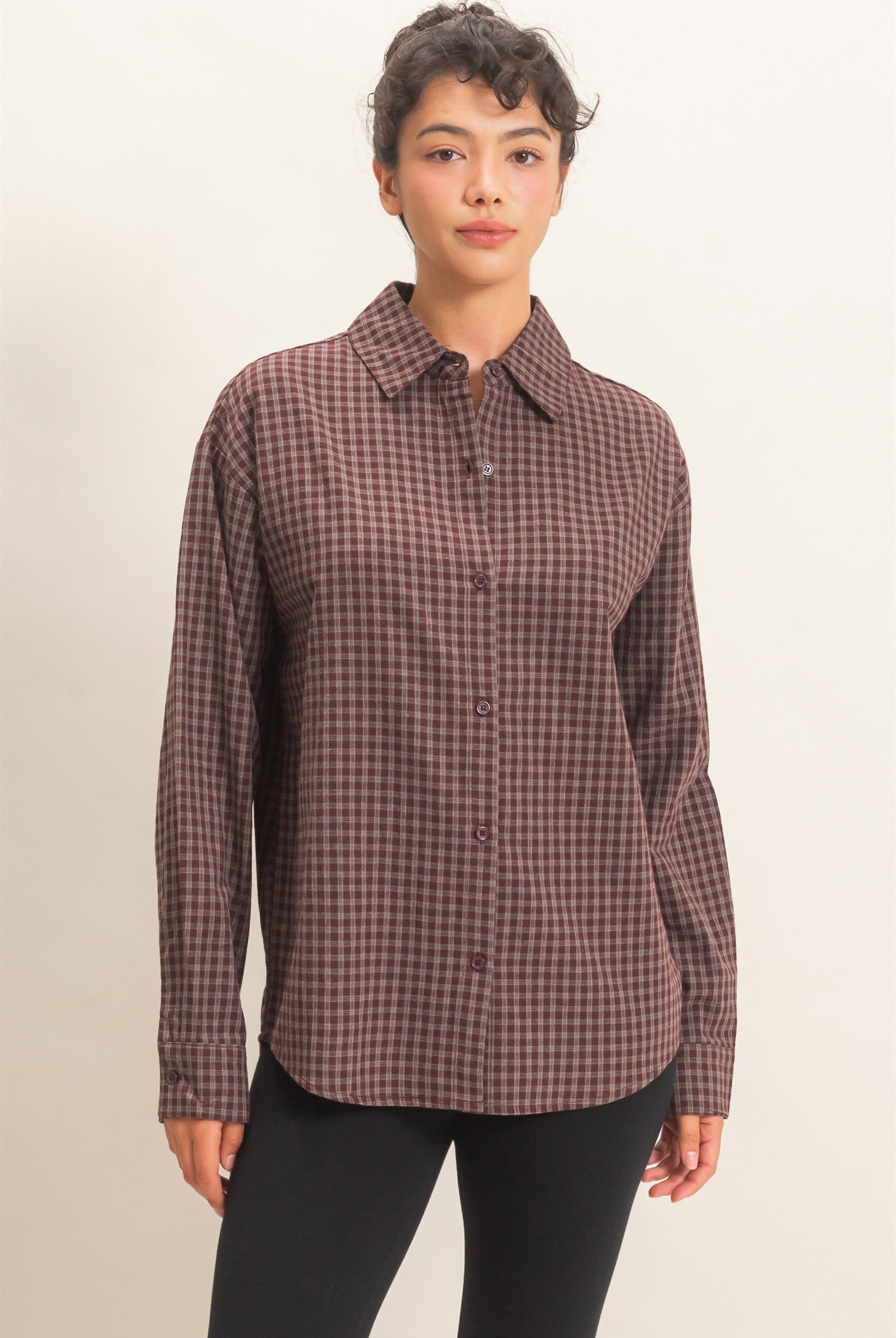 Wholesale Plaid Button-Up Shirt Shirts DZ26F012 BROWN DOUBLE ZERO