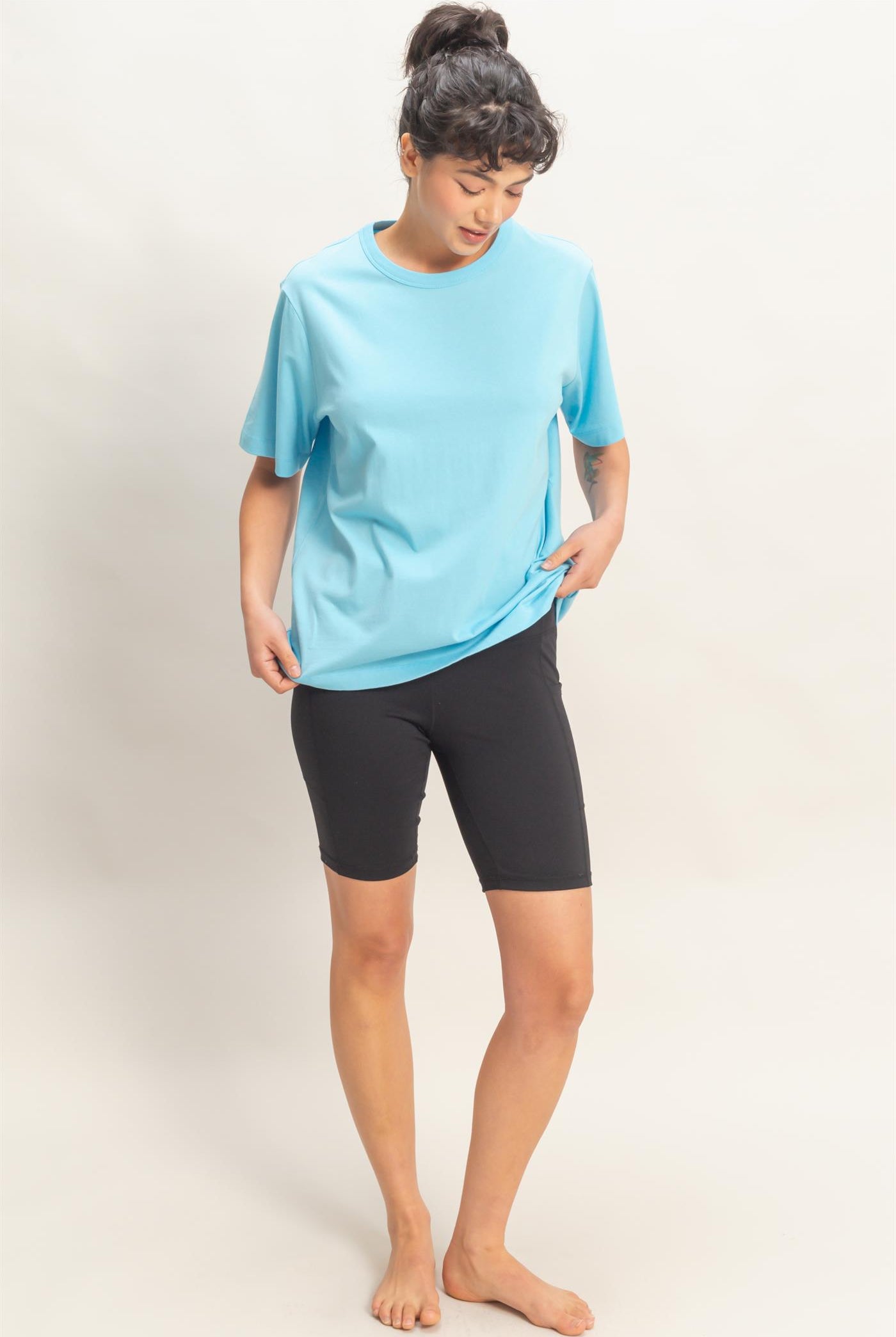 Wholesale Oversized Short Sleeve Crew Neck T-Shirt Clothing Tops DZ26A794 BLUE DOUBLE ZERO