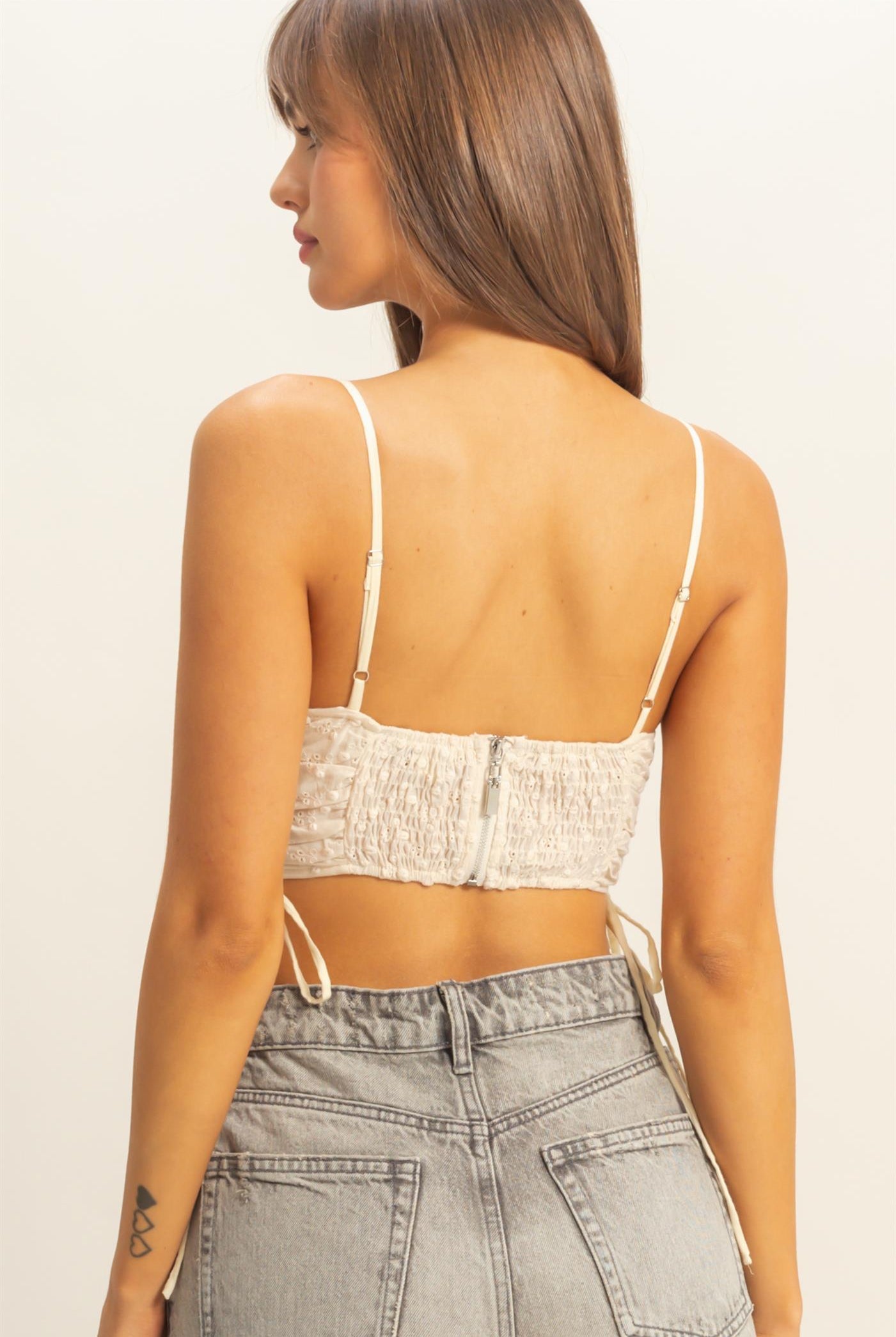 Wholesale Drawstring Detail Crop Cami Top Clothing Tops HF22C088 L.SAND HYFVE