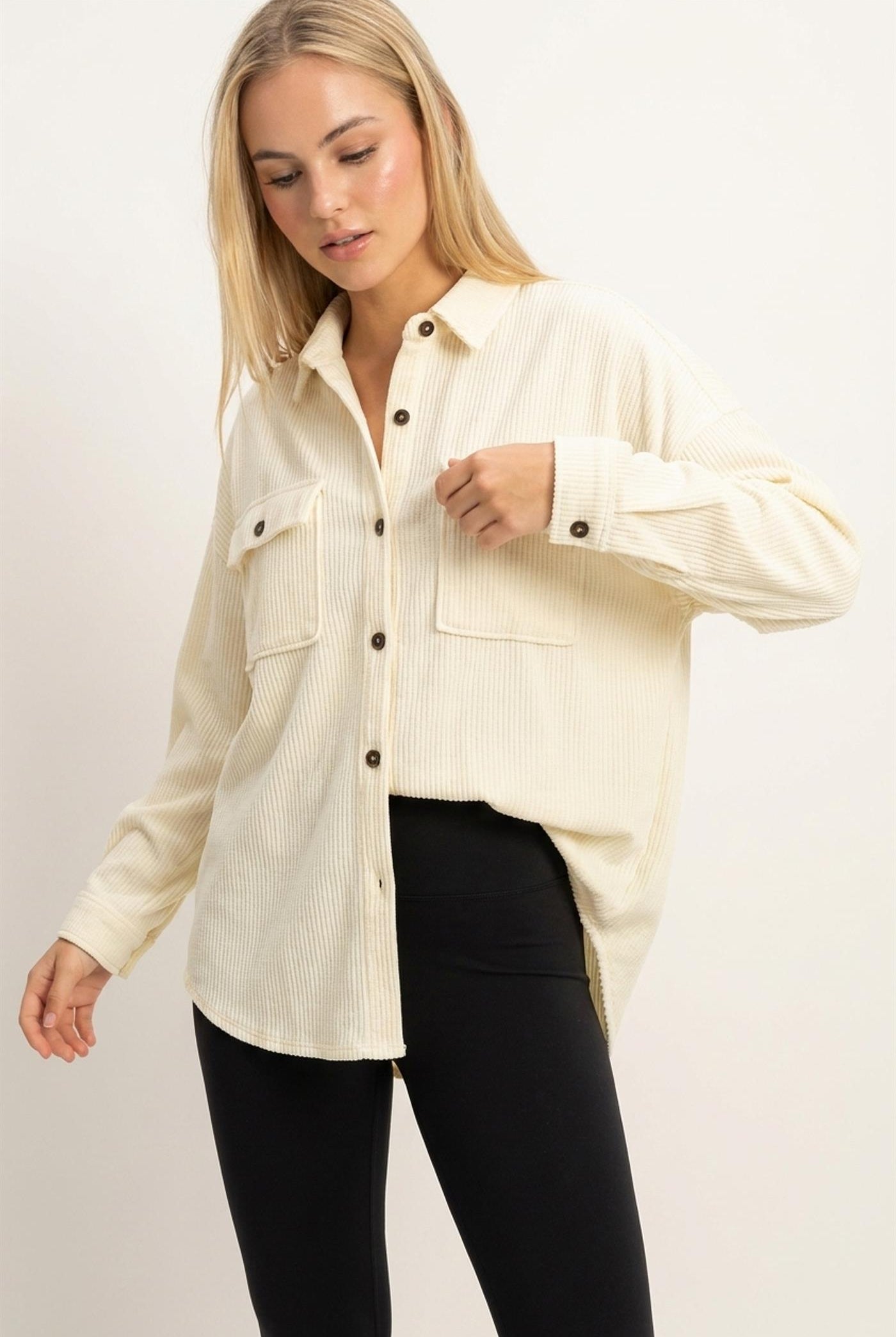 Wholesale Mineral Wash Waffle Knit Button-Up Shacket Coats & Jackets DZ26E249 CREAM DOUBLE ZERO