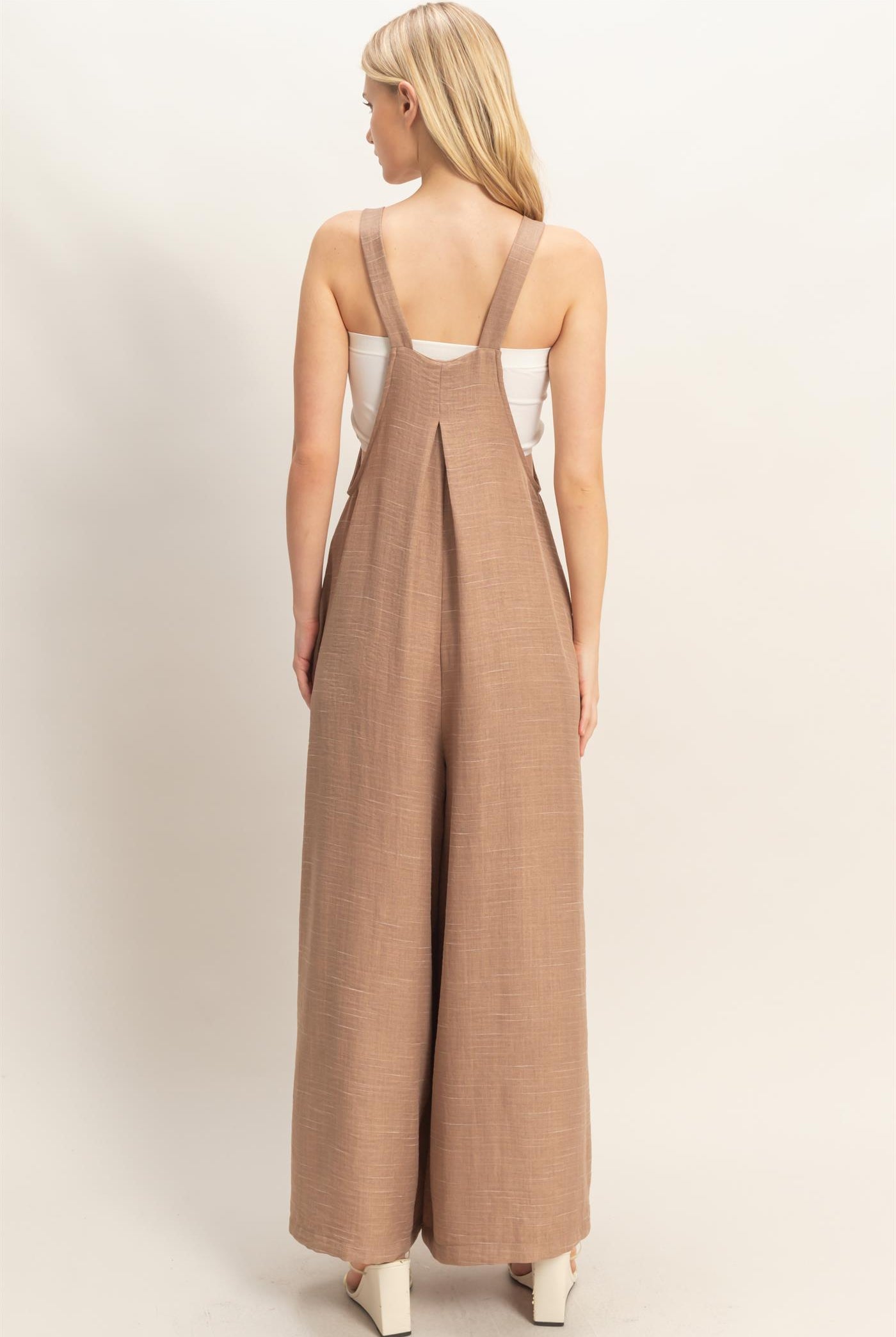 Wholesale Wide Leg Overall Jumpsuit Clothing HF26C322 L.BROWN HYFVE