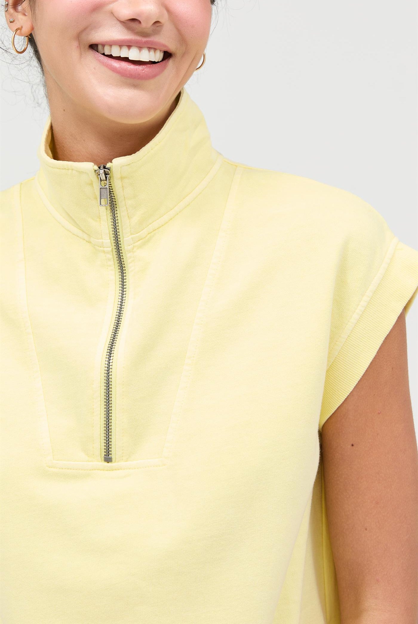 Wholesale Half Zip Up Mock Neck Mini Dress Dresses DZ26A030 PALE YELLOW DOUBLE ZERO