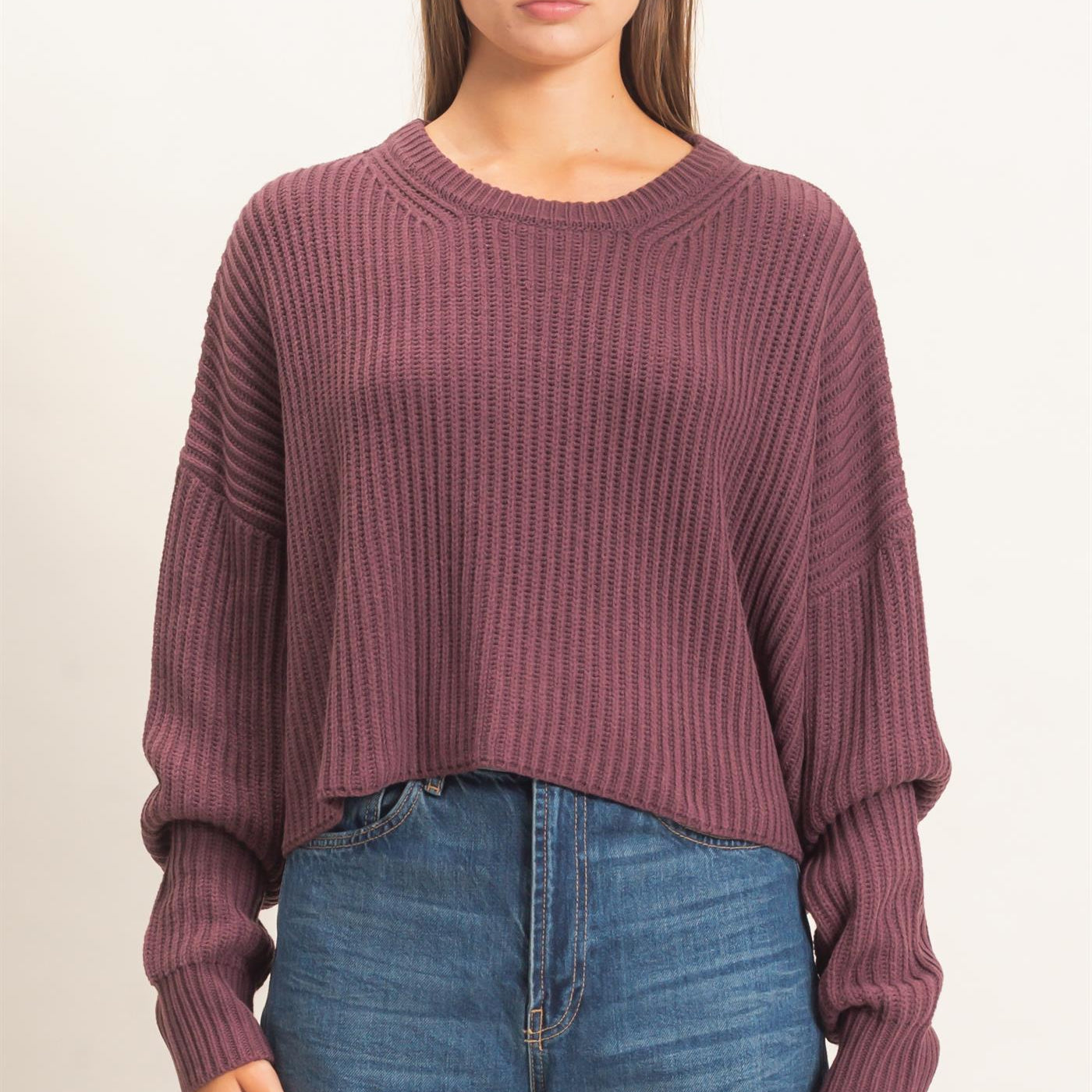 Wholesale Oversized Cropped Sweater Sweaters DZ26E252 COCOA DOUBLE ZERO