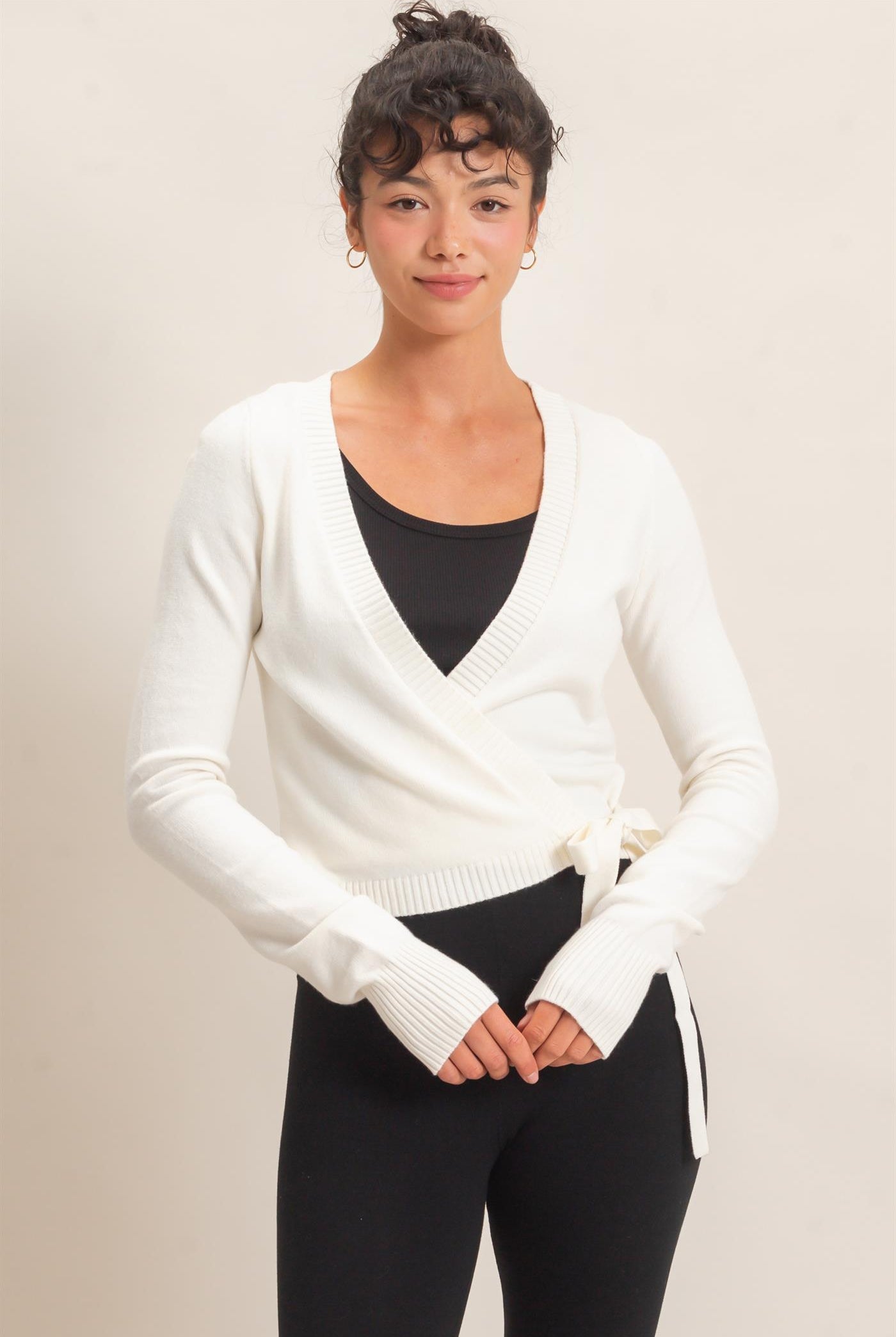 Wholesale Wrap Knit Cardigan Sweaters DZ26F393 WHIP CREAM DOUBLE ZERO