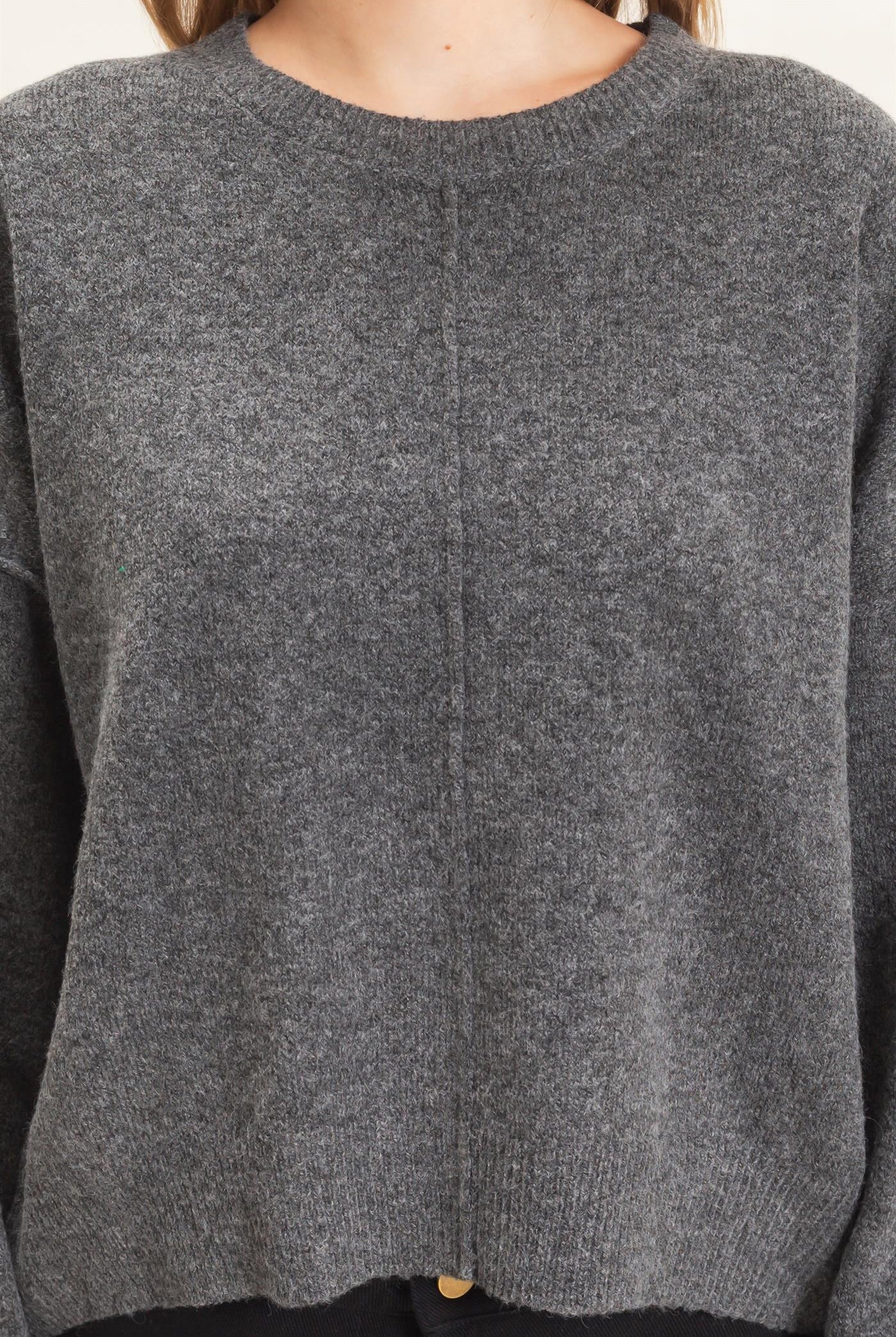 Wholesale Crew Neck Sweater With Ribbed Hem Sweaters HF26E203-D CHARCOAL HYFVE