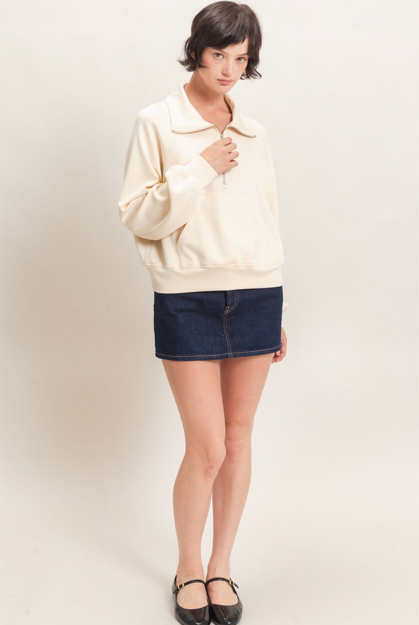 Wholesale Half-Zip Collar Raglan Pullover Sweatshirts DZ26C967 ALPACA DOUBLE ZERO