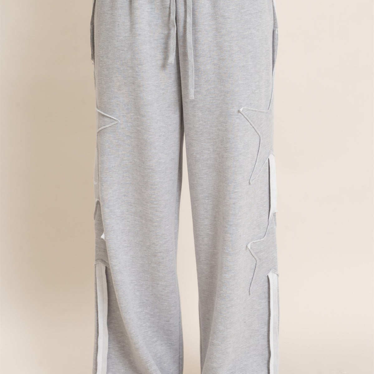 Wholesale French Terry Star Patch Sweatpants Pants DZ27A197 HEATHER GRAY DOUBLE ZERO