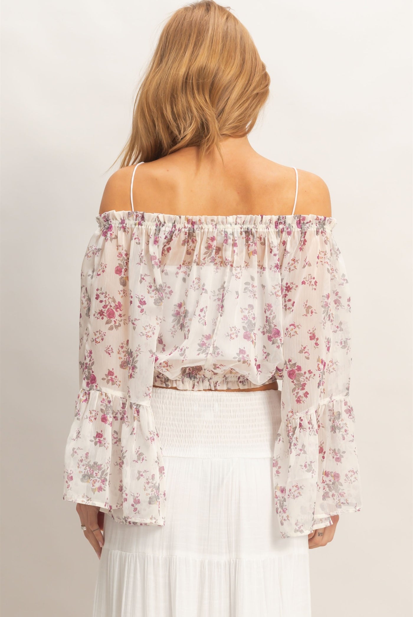 Wholesale Floral Off Shoulder Top Blouses HF26E647 ROSE WINE HYFVE