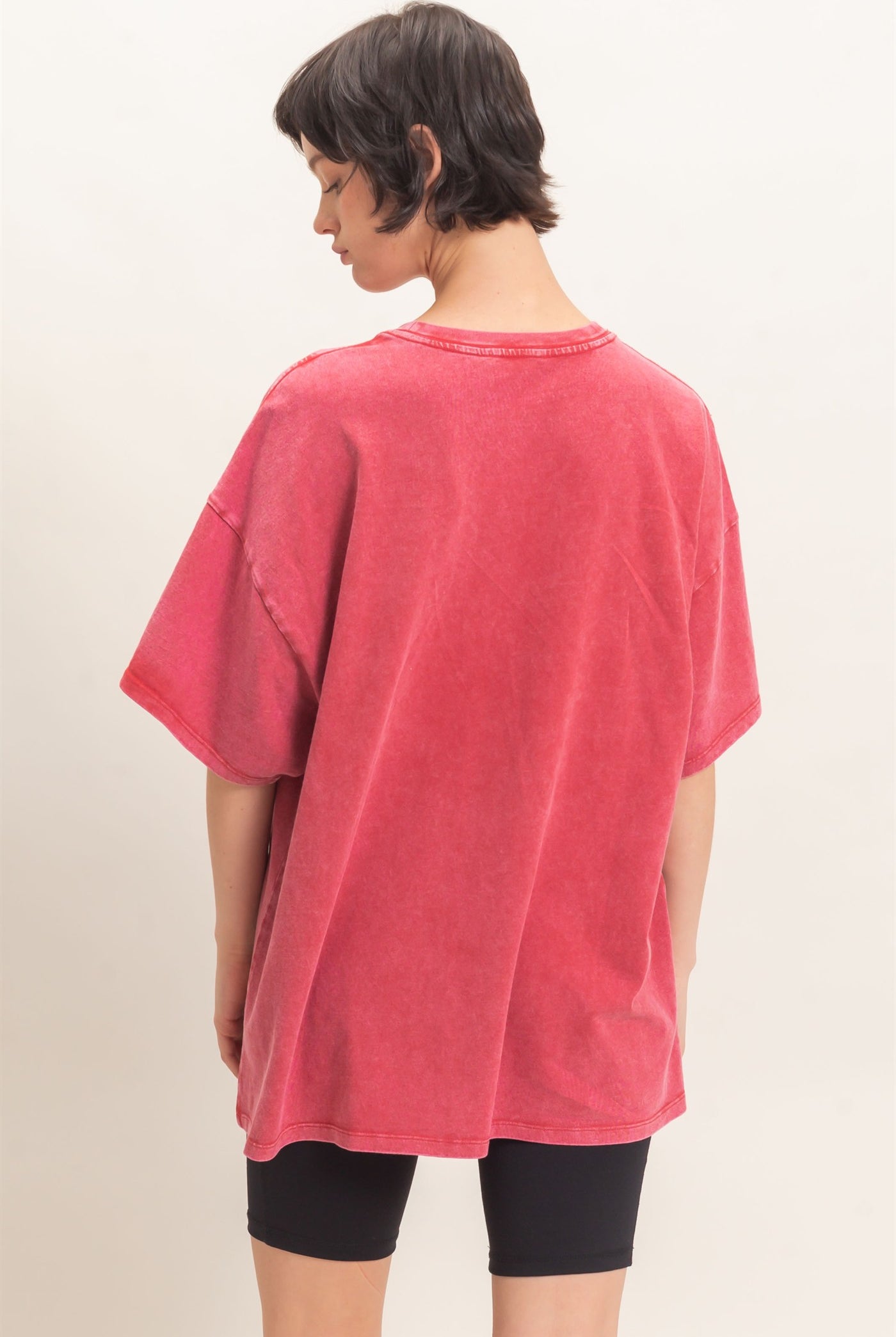 Wholesale Mineral Wash Oversized Crew Neck T-Shirts Clothing Tops DZ26C961 DARK RED DOUBLE ZERO
