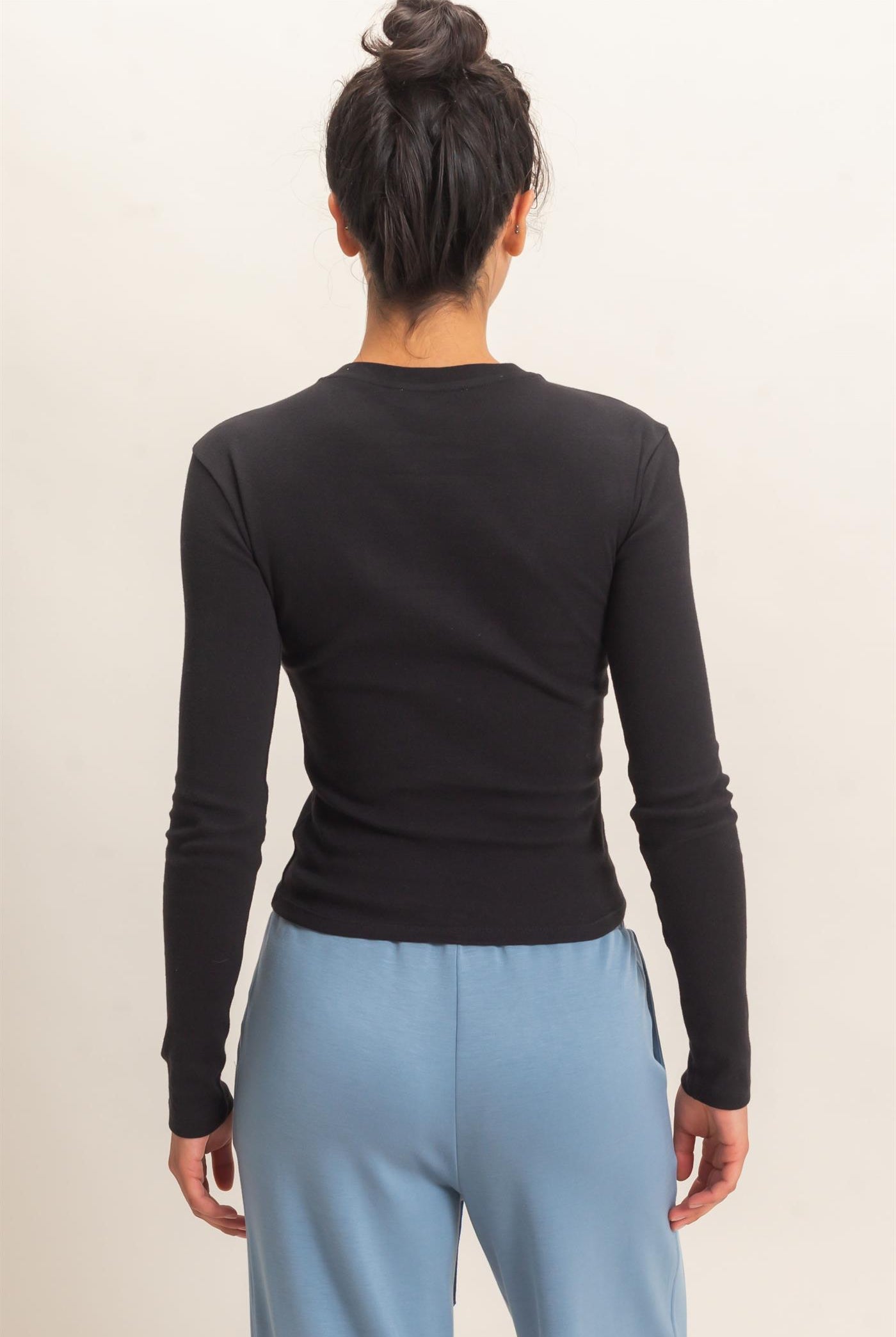 Wholesale Crew Neck Long Sleeve Top Clothing Tops DZ26E184 BLACK DOUBLE ZERO