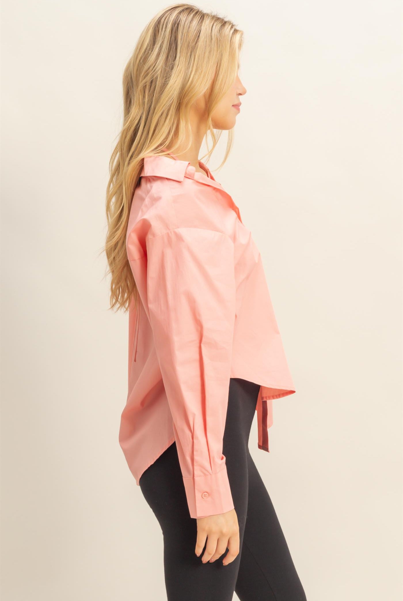 Wholesale Off-The-Shoulder Asymmetrcal Button-Up Shirt Clothing Tops HF22G139 BLUSH HYFVE