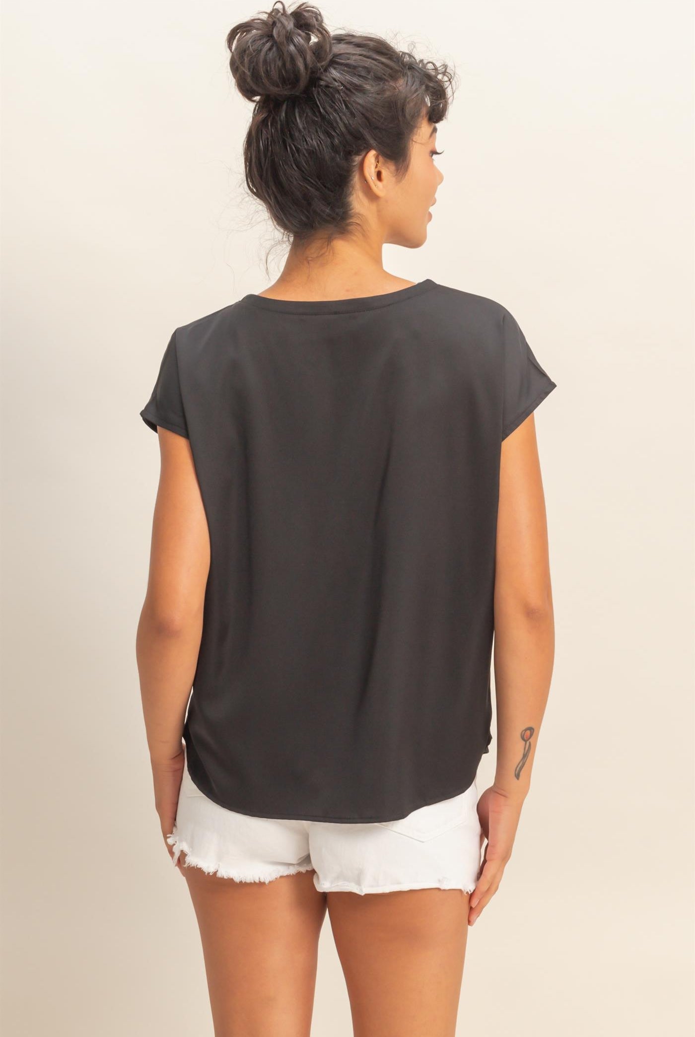 Wholesale Satin Dolman Sleeve Round Neck Blouse Clothing Tops DZ26C181 BLACK DOUBLE ZERO