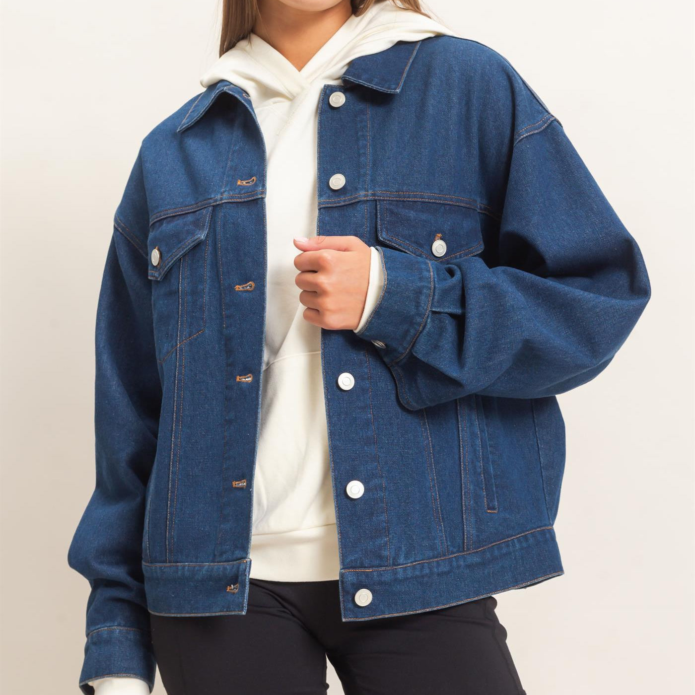 Wholesale Oversized Denim Trucker Jacket Coats & Jackets DZ26E804 DARK BLUE DOUBLE ZERO