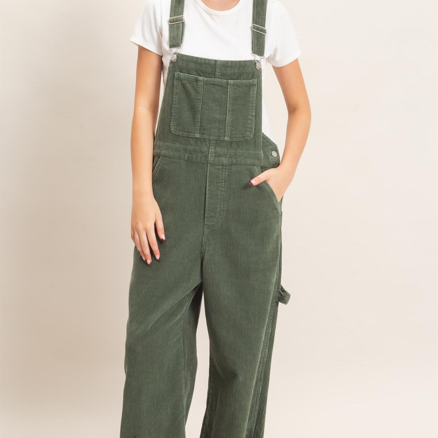Wholesale Mineral Wash Corduroy Overalls Clothing HF26F210-D OLIVE HYFVE