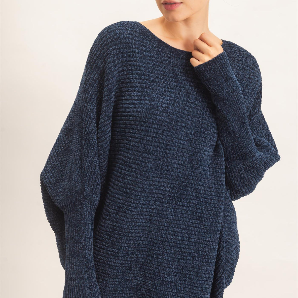 Wholesale Chenille Boat Neck Dolman Sleeve Sweater Sweaters HF26F185 NAVY HYFVE