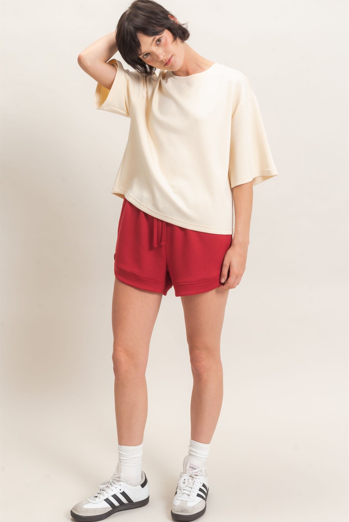 Wholesale Loose Fit Crew Neck Short Sleeve Top Clothing Tops DZ26C965 ALPACA DOUBLE ZERO