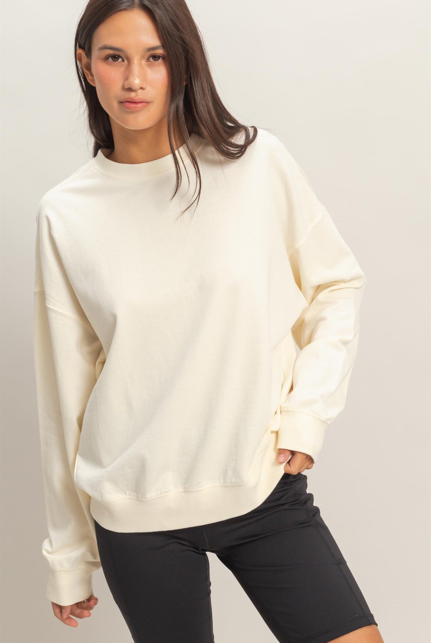 Wholesale Ribbed Crew Neck Sweatshirt Sweatshirts DZ26A265 CREAM DOUBLE ZERO