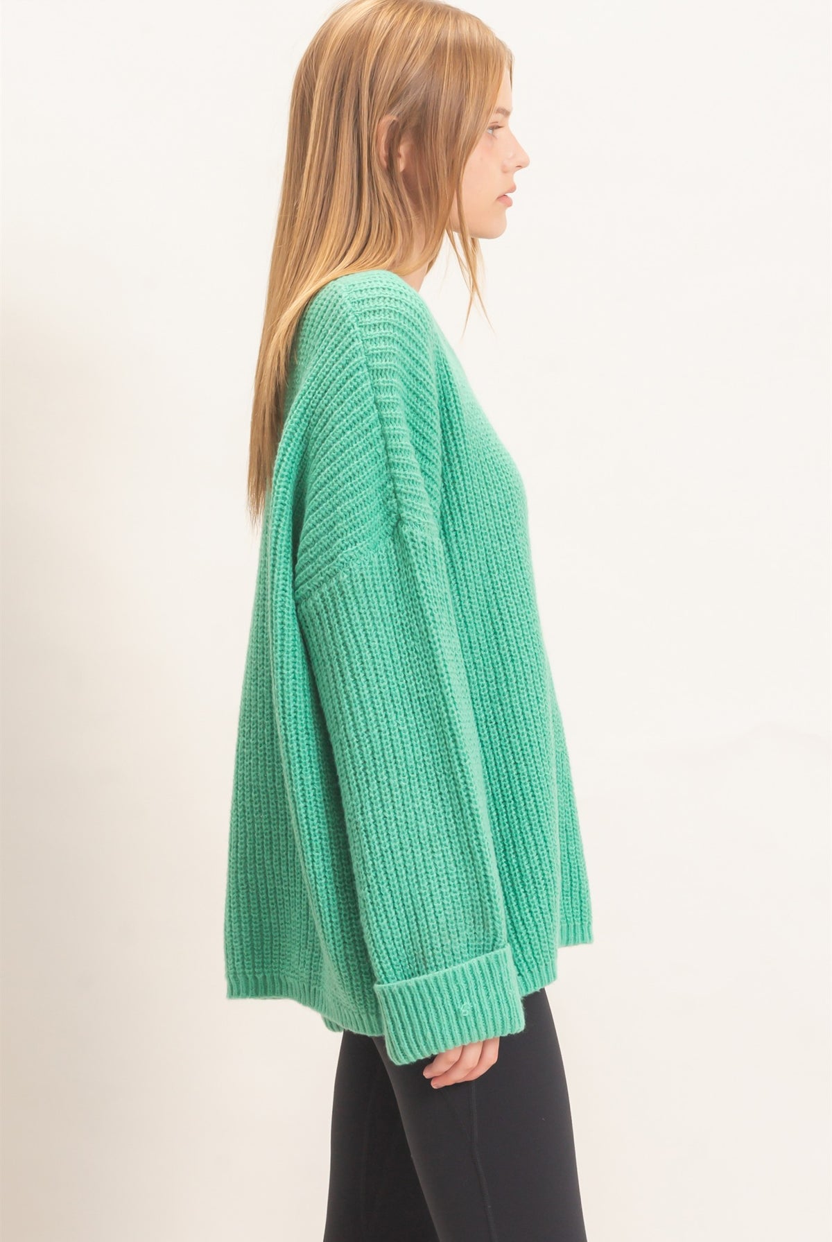Wholesale Ribbed Knit Patch Pocket Sweater Sweaters HF26F177 GREEN HYFVE
