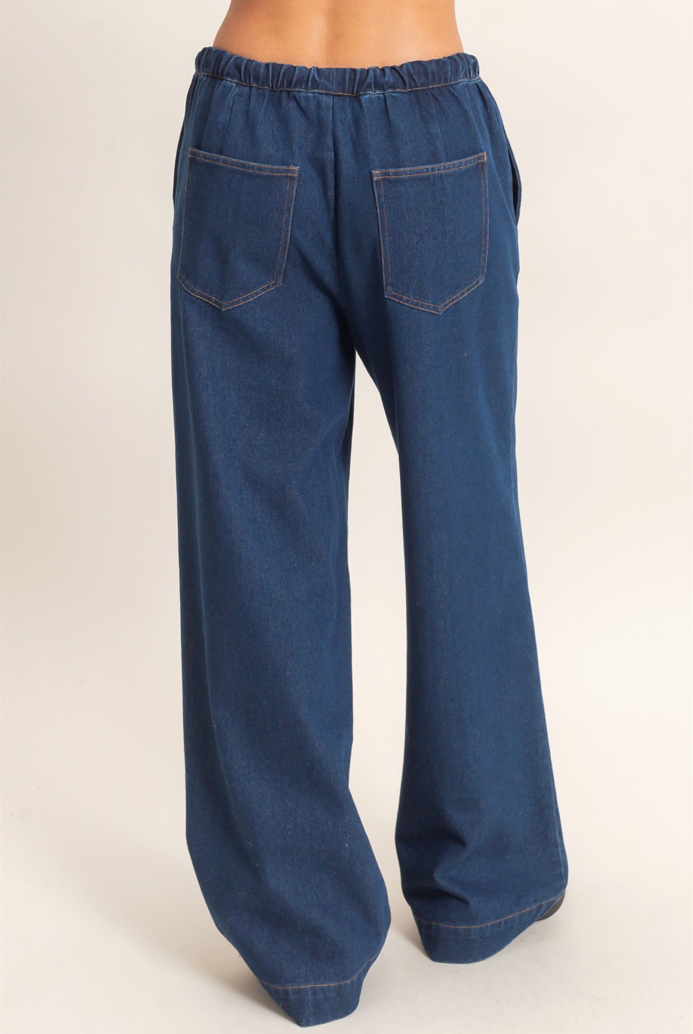 Wholesale Elastic Waist Wide Leg Denim Pants Pants DZ26E331 DARK BLUE DOUBLE ZERO