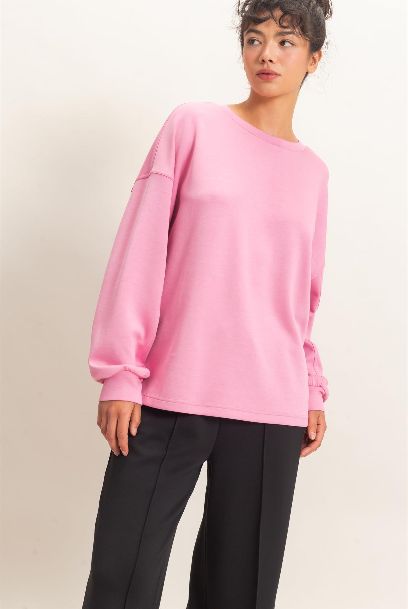 Wholesale Oversized Crew Neck Top Sweatshirts DZ26E388 PINK DOUBLE ZERO
