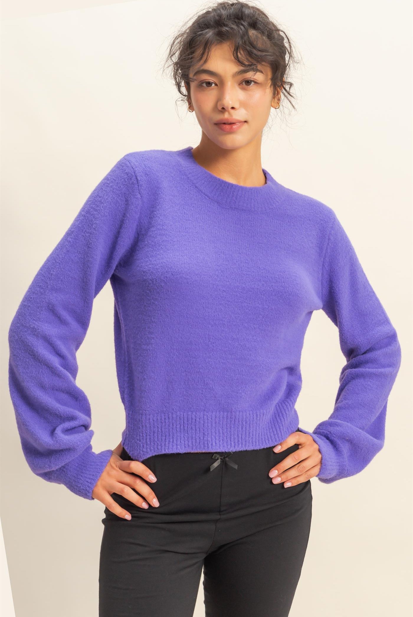 Wholesale Cropped Long Sleeve Sweater Clothing Tops DZ23F807 WISTERIA DOUBLE ZERO