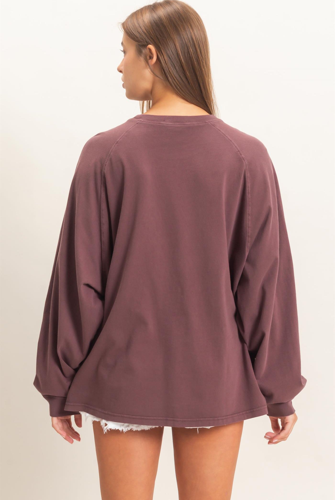 Wholesale Pigment Dye Oversized Long Sleeve Top Clothing Tops DZ26A825 COCOA DOUBLE ZERO