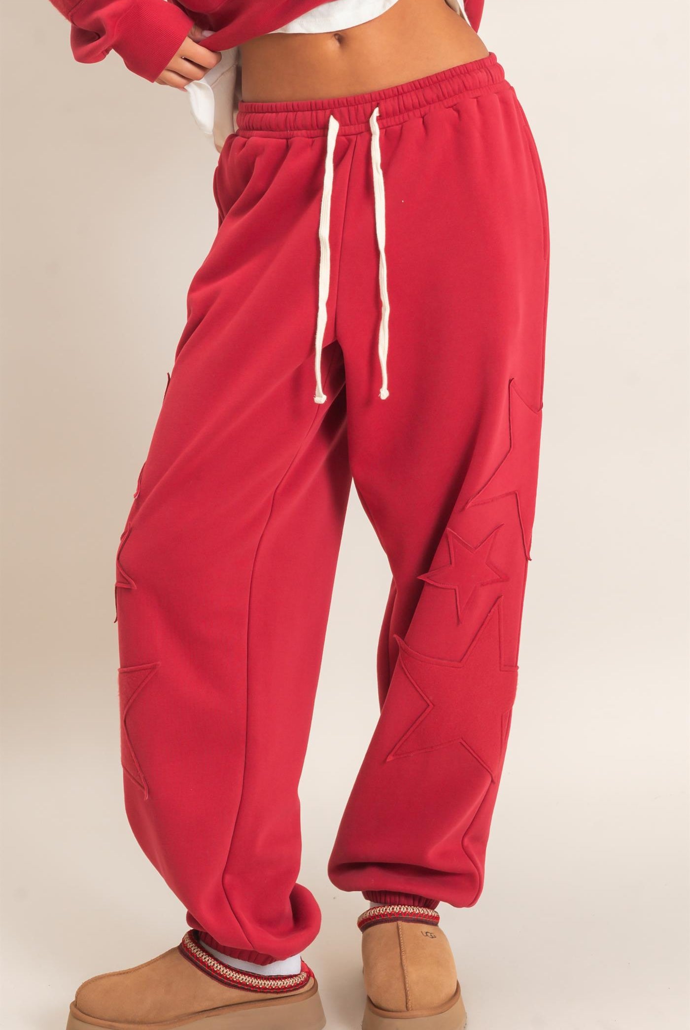 Wholesale Star Patch Jogger Pants Joggers DZ26E889 DARK RED DOUBLE ZERO