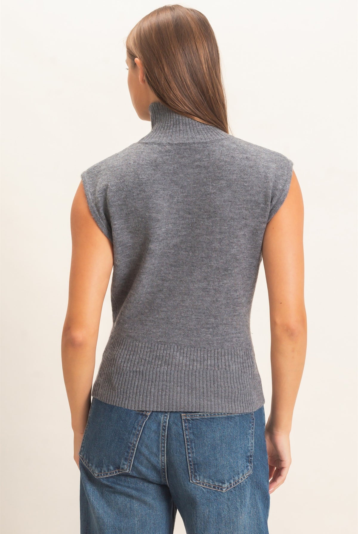 Wholesale Sleeveless High Neck Knit Top Clothing Tops DZ26E946 CHARCOAL DOUBLE ZERO