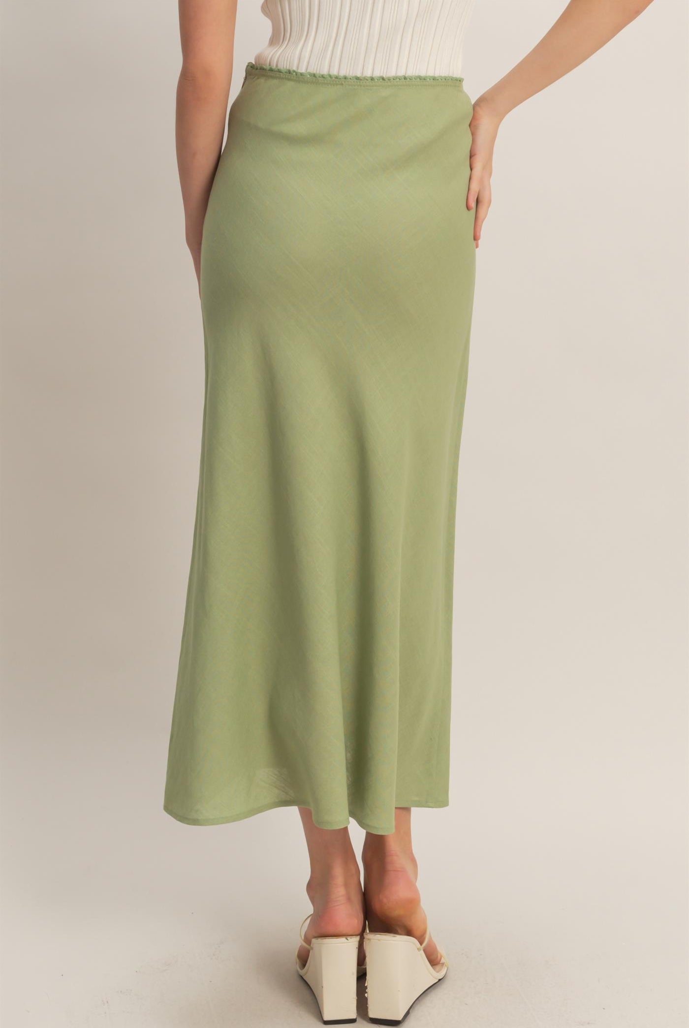 Wholesale Maxi Skirt With Elastic Waistband Skirts HF26A473-D SAGE GREEN HYFVE