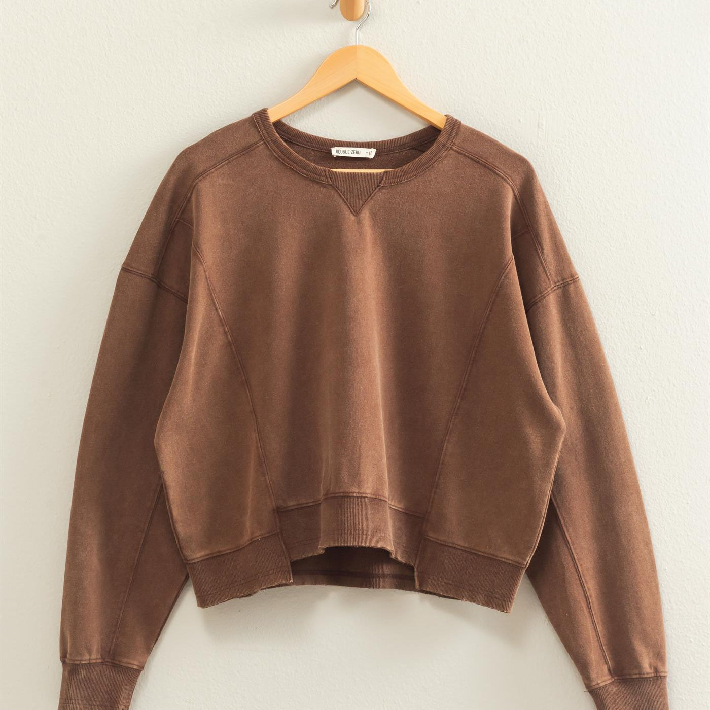 Wholesale Acid Wash Seam Detail Crew Neck Sweatshirt Sweatshirts DZ26E260 DARK BROWN DOUBLE ZERO