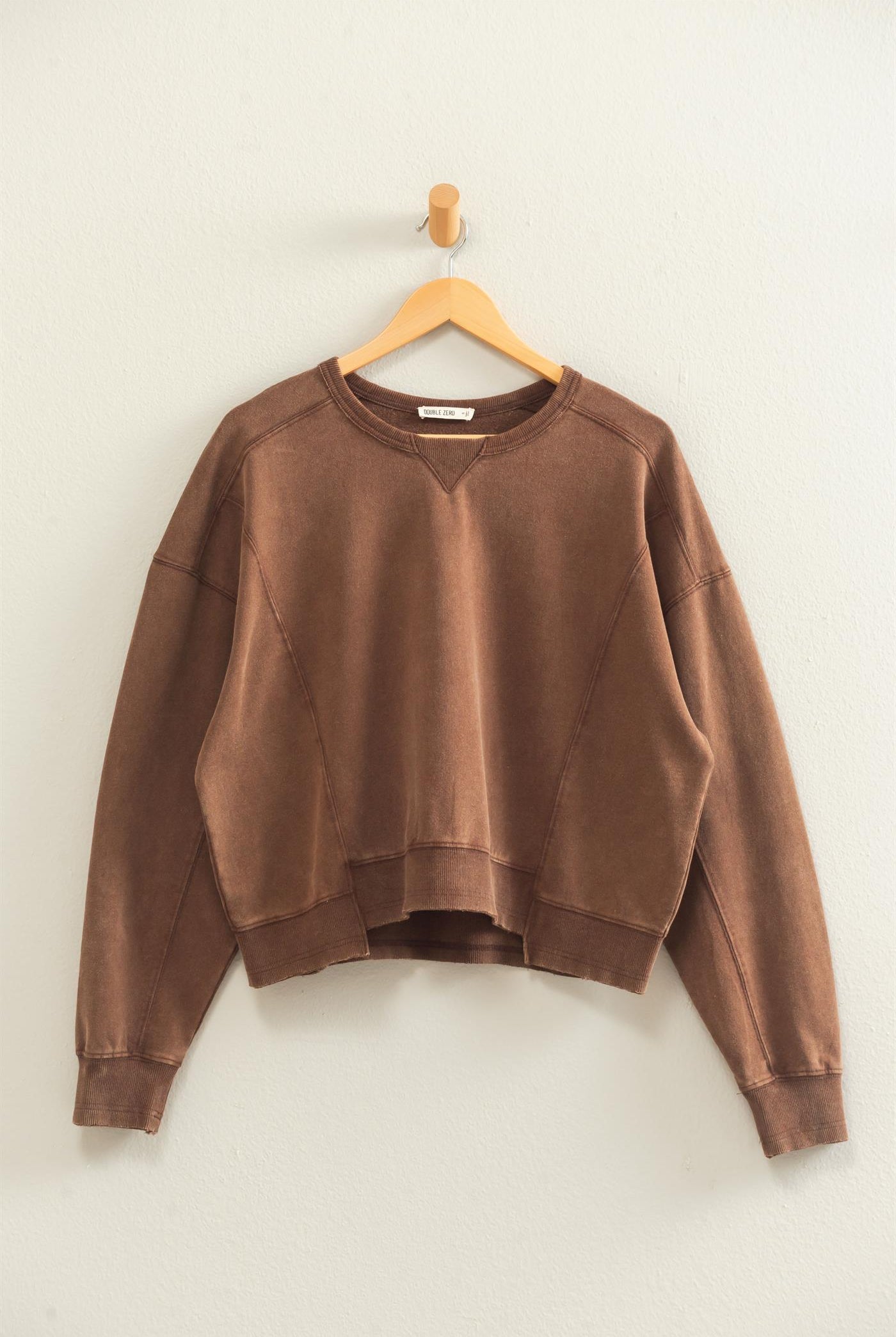 Wholesale Acid Wash Seam Detail Crew Neck Sweatshirt Sweatshirts DZ26E260 DARK BROWN DOUBLE ZERO