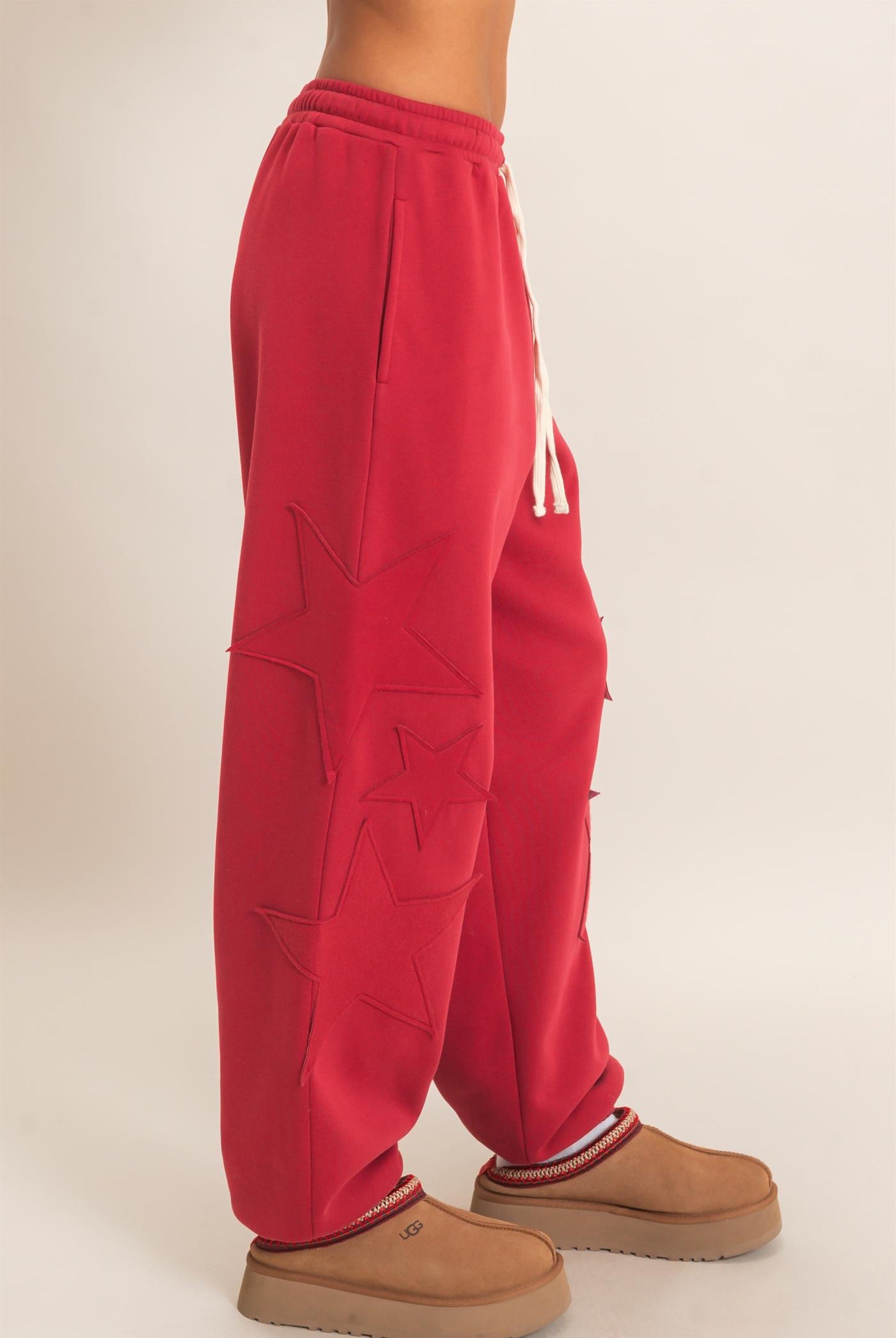 Wholesale Star Patch Jogger Pants Joggers DZ26E889 DARK RED DOUBLE ZERO