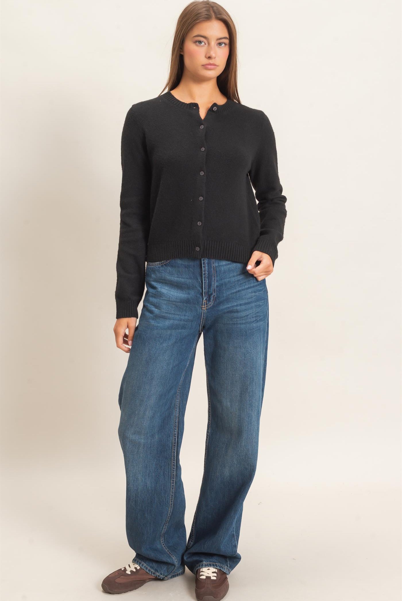 Wholesale Crew Neck Cardigan Cardigans DZ26E119 BLACK DOUBLE ZERO