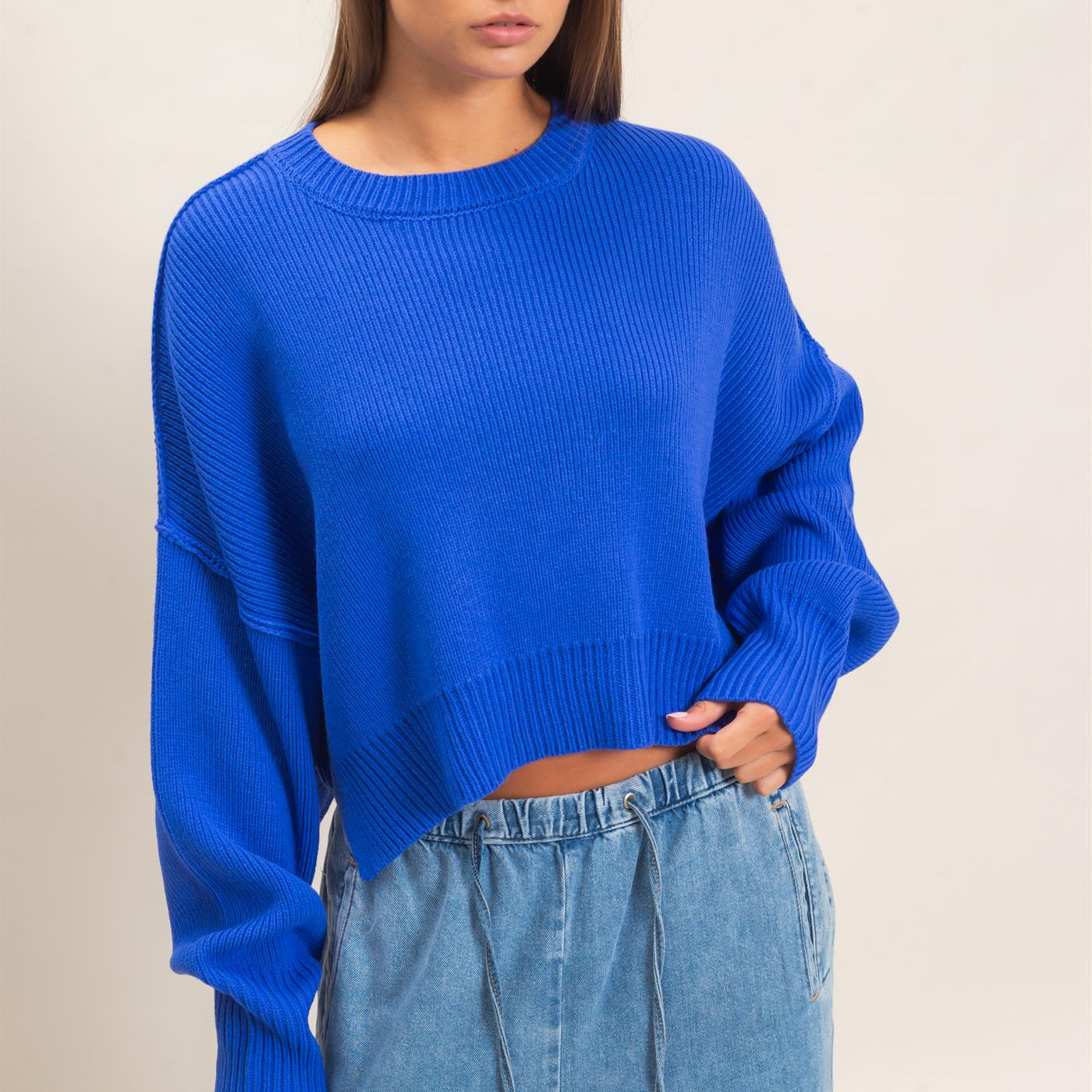 Wholesale Ribbed Drop Shoulder Sweater Sweaters DZ26C982 COBALT DOUBLE ZERO