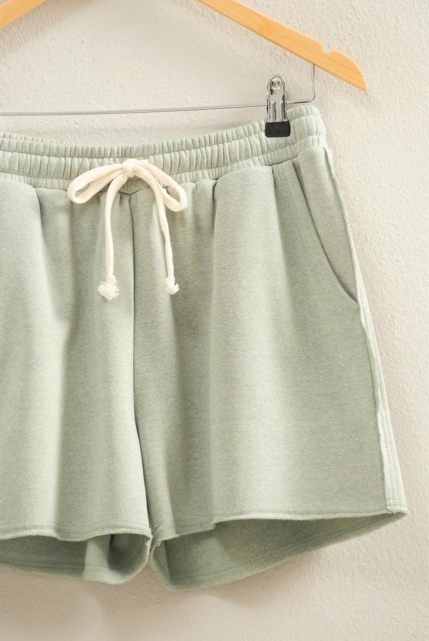 Wholesale Drawstring Burnout French Terry Shorts Shorts DZ26A328 SAGE GREEN DOUBLE ZERO