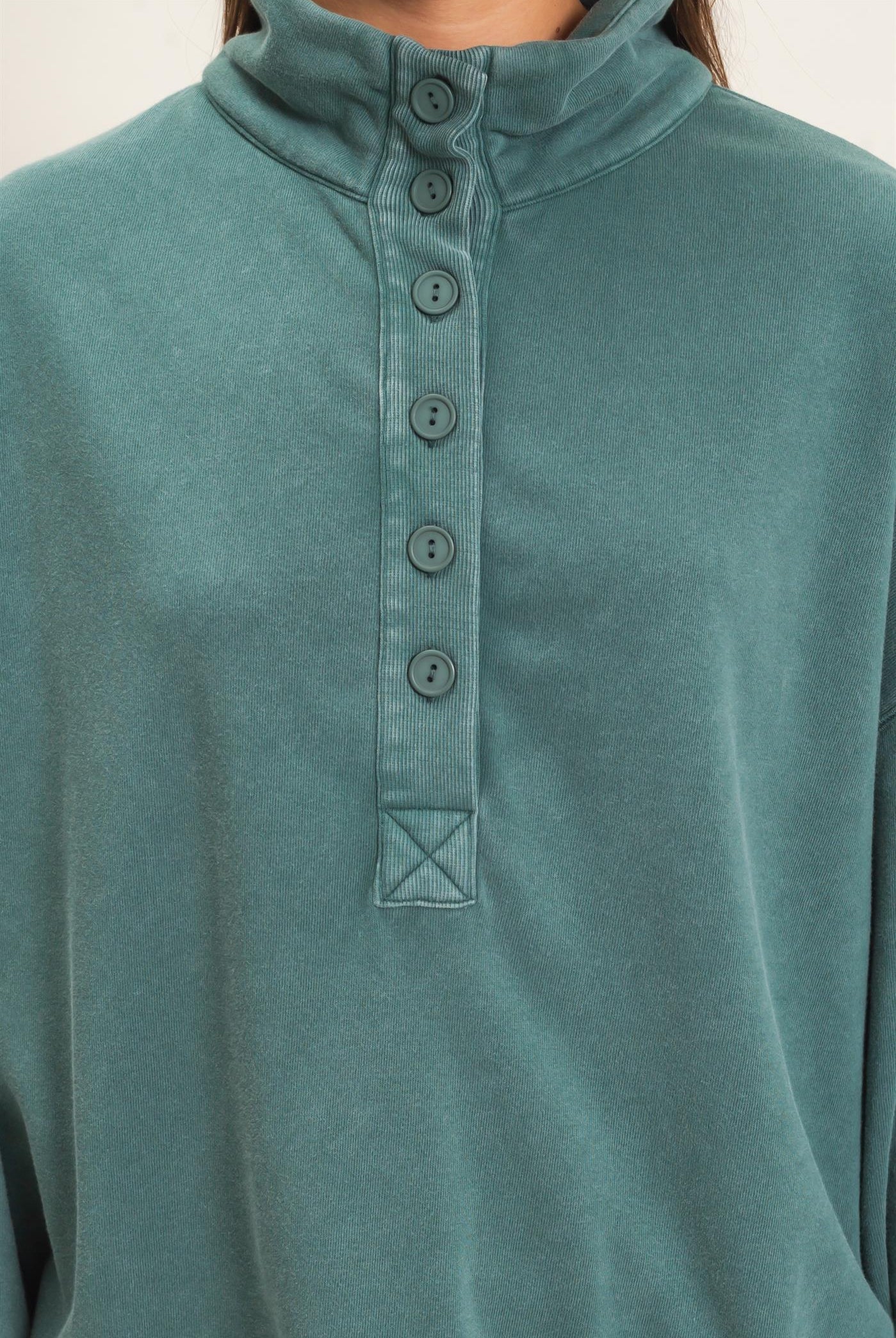 Wholesale Mineral Wash Button Front Sweatshirt Sweatshirts DZ26C909 DARK GREEN DOUBLE ZERO