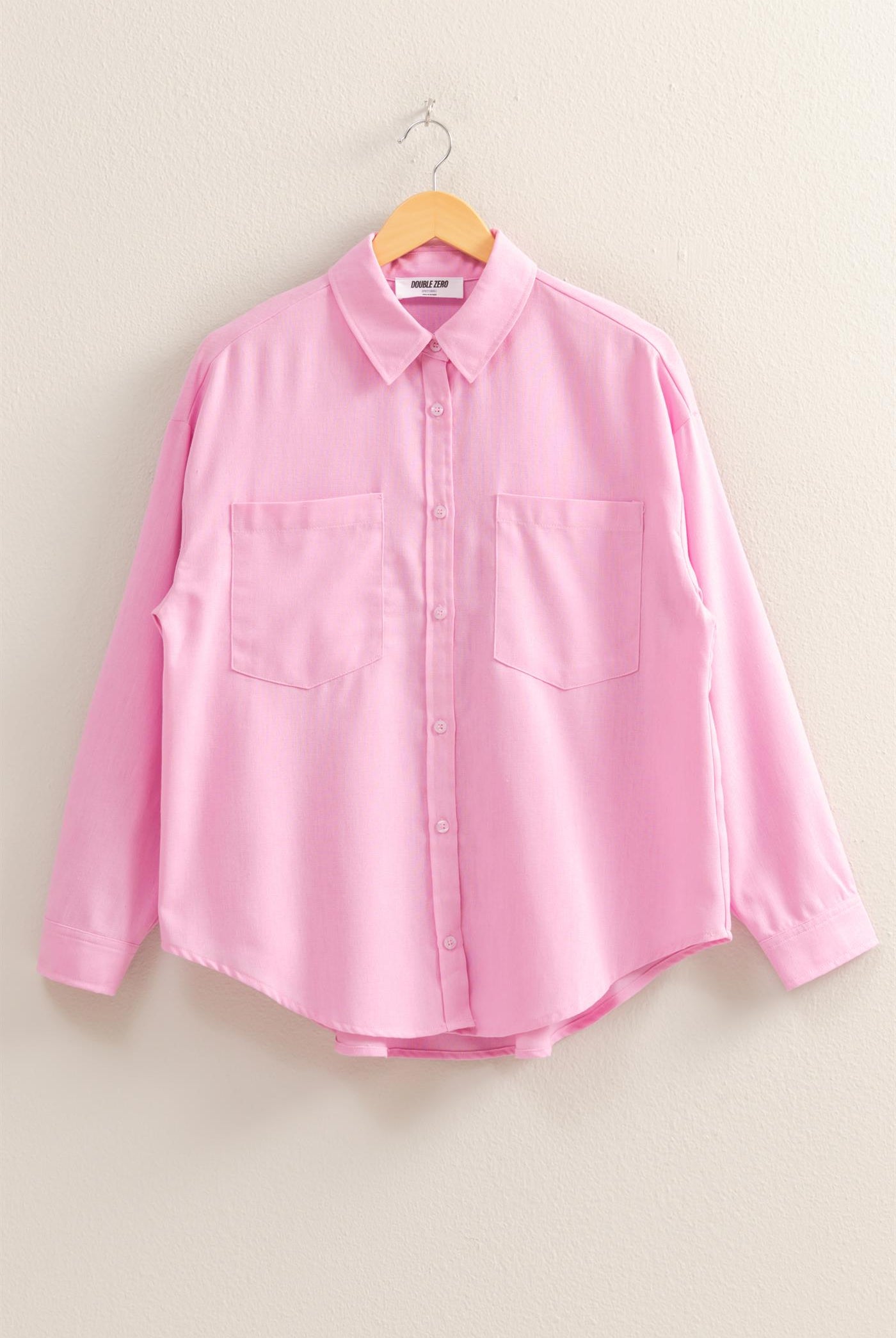 Wholesale Sand Washed Relaxed Long Sleeve Shirt Clothing Tops DZ24C609 PINK DOUBLE ZERO