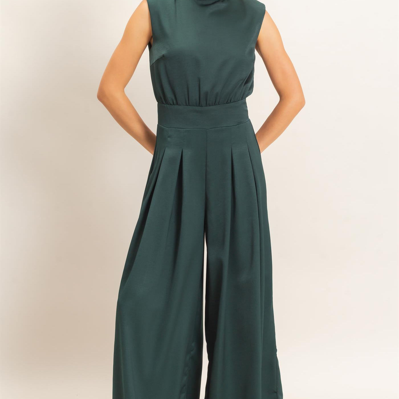 Wholesale Sleeveless Mock Neck Jumpsuit Clothing HF26F209-D D.GREEN HYFVE