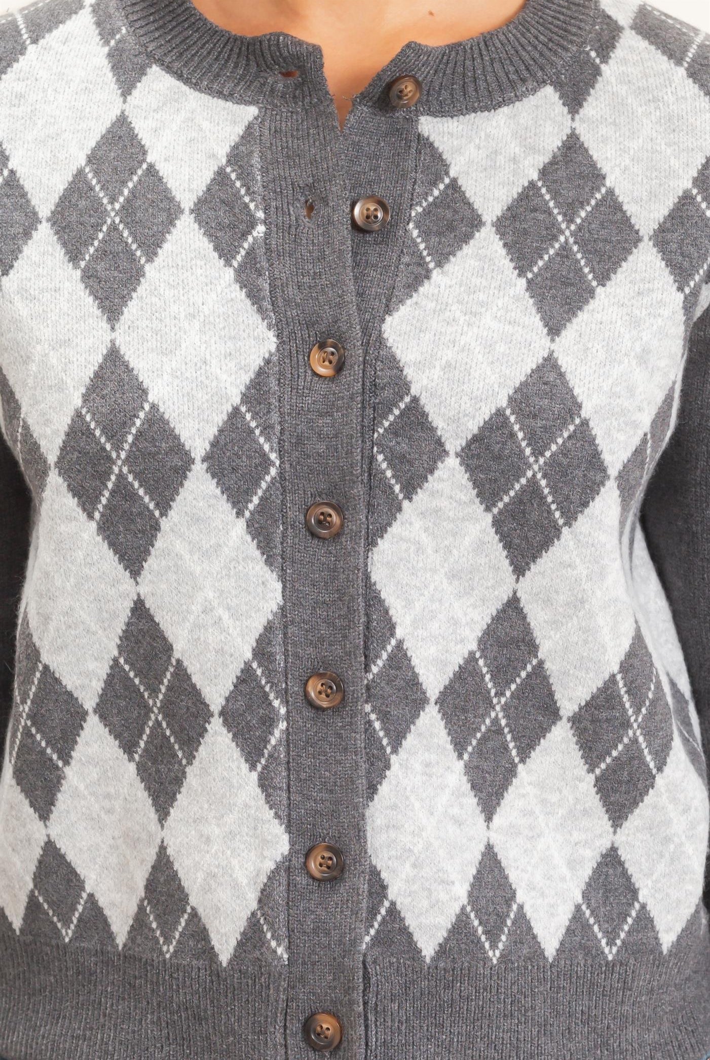 Wholesale Argyle Pattern Cardigan Cardigans DZ26E637 GRAY DOUBLE ZERO