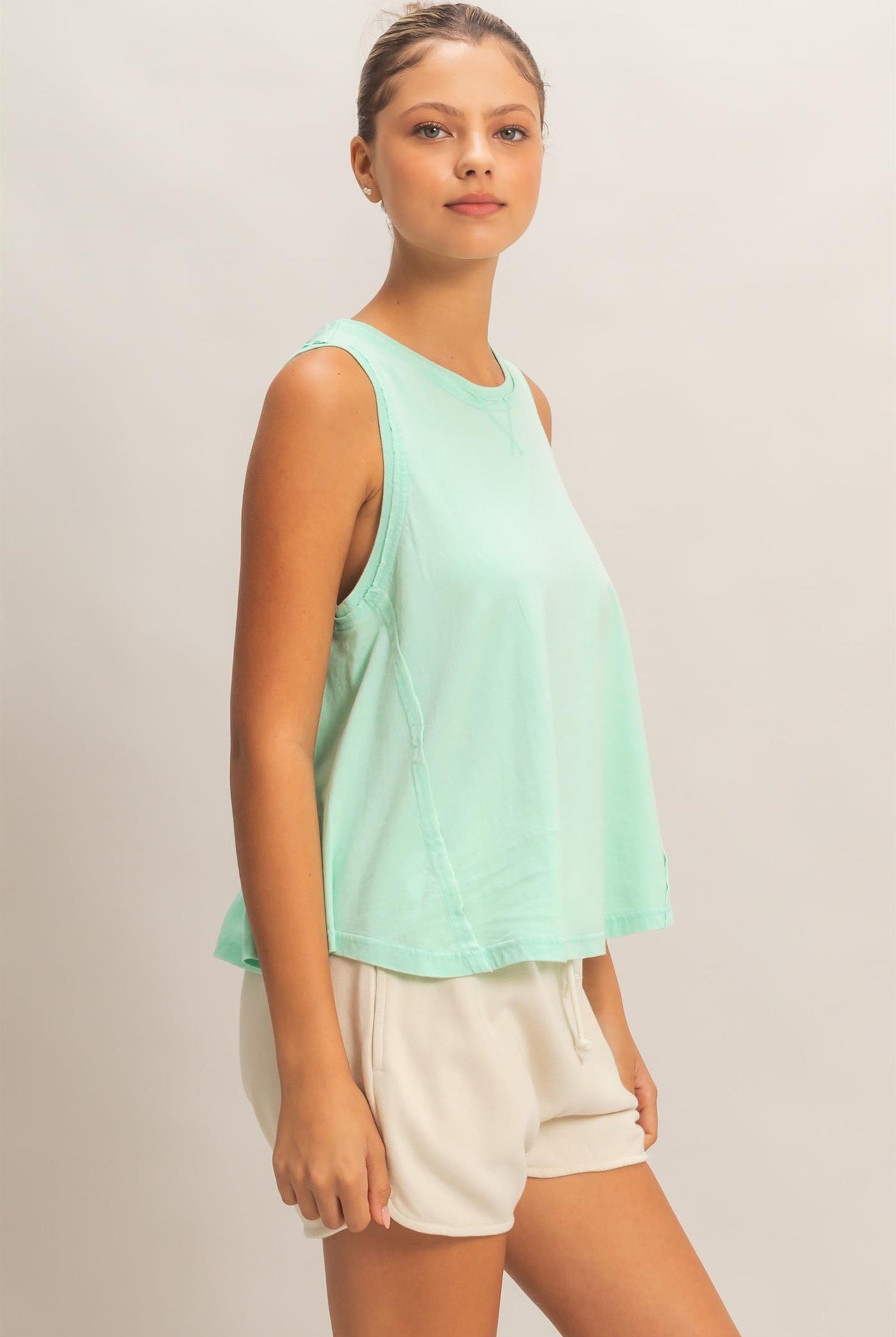 Wholesale Raw Edge Details Sleeveless Washed Top Clothing Tops DZ26E278 MINT DOUBLE ZERO